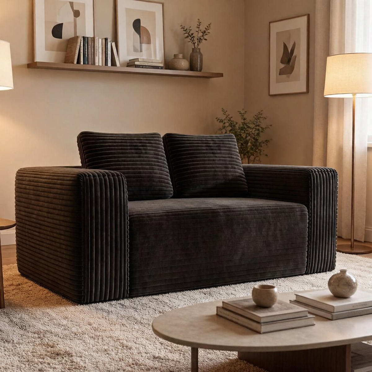 2-SITZER SOFA Cord Schwarz - Schwarz, Textil (160/58/88cm) - WISHDOR