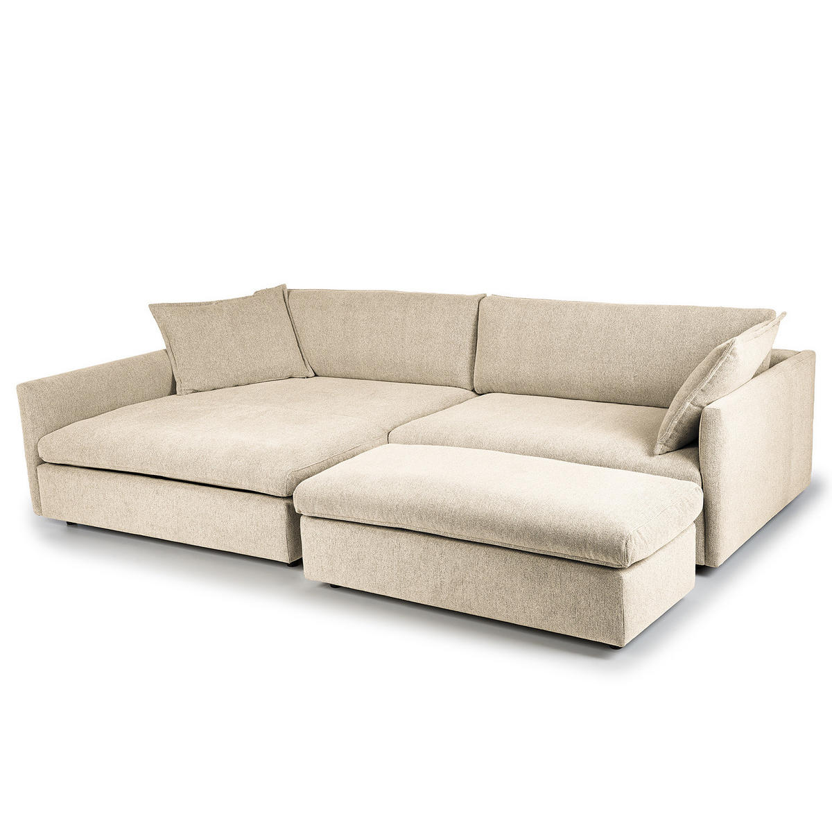 ECKSOFA mit Longchair - Creme/Schwarz, Kunststoff/Textil (290/183cm) - home24