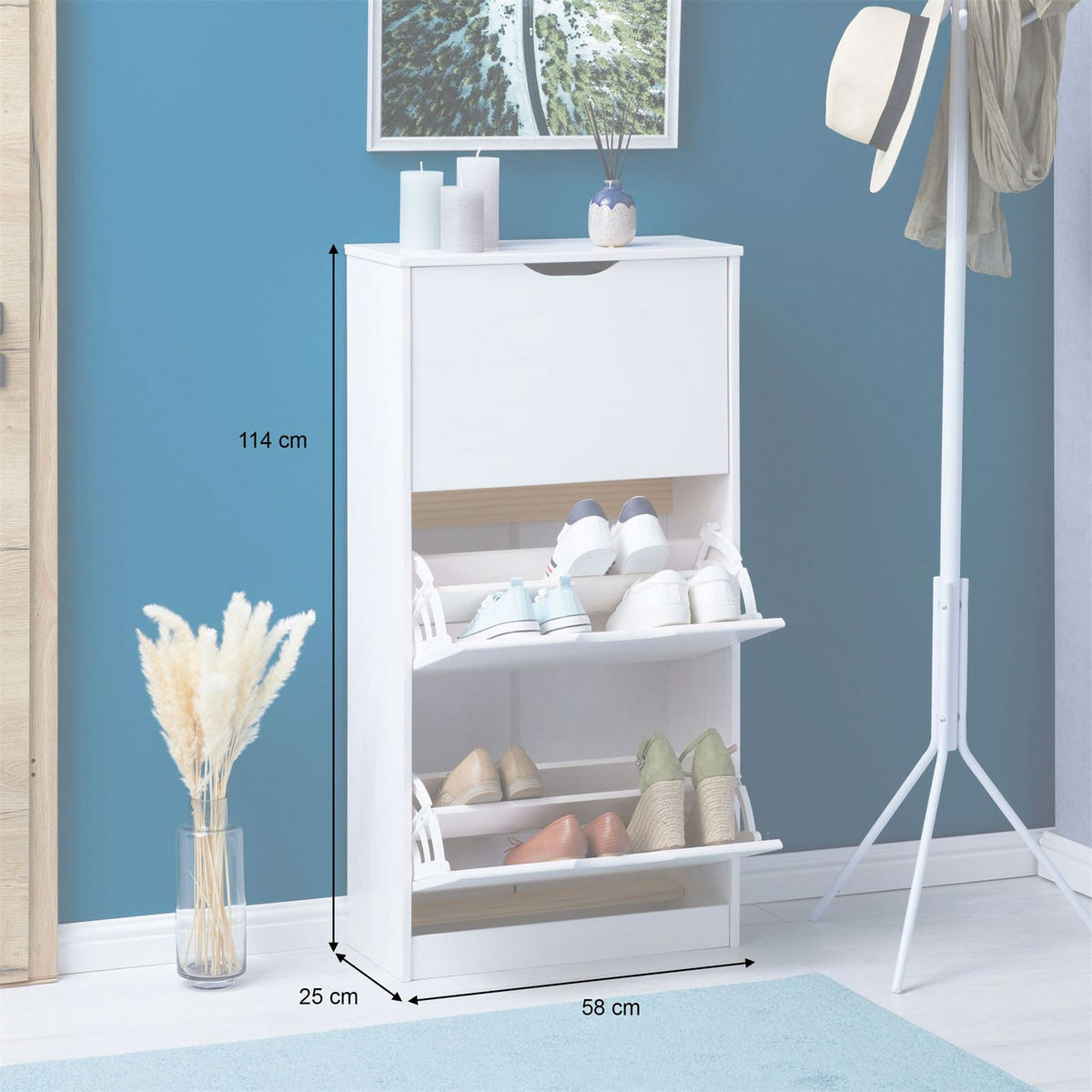 SCHUHSCHRANK BASIL weiß - Weiß, Holz (59/116/25cm) - IDIMEX