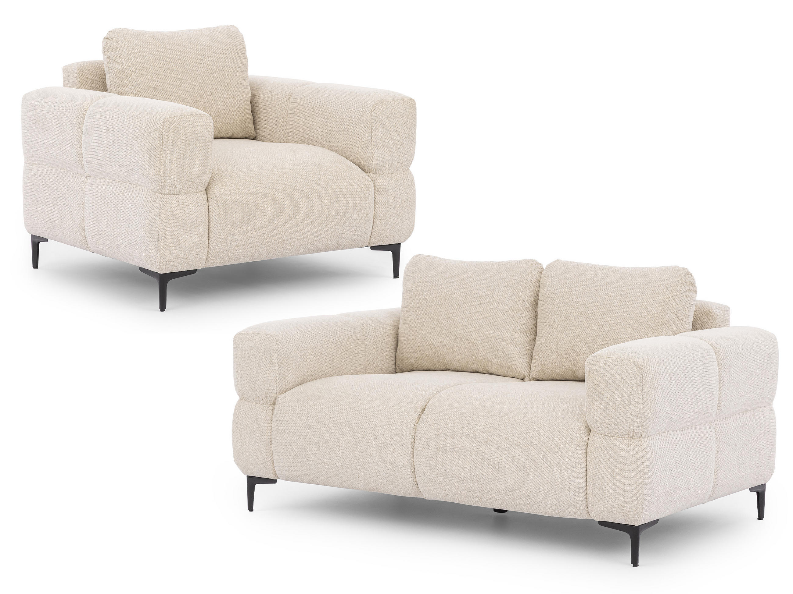 SITZGARNITUR 2+1 Cardea in Bubble-Optik aus weichem Hellbeige Strukturstoff mit hohem Sitzkomfort - Beige/Schwarz, Holz/Textil (154/80/97cm) - S-Style Möbel