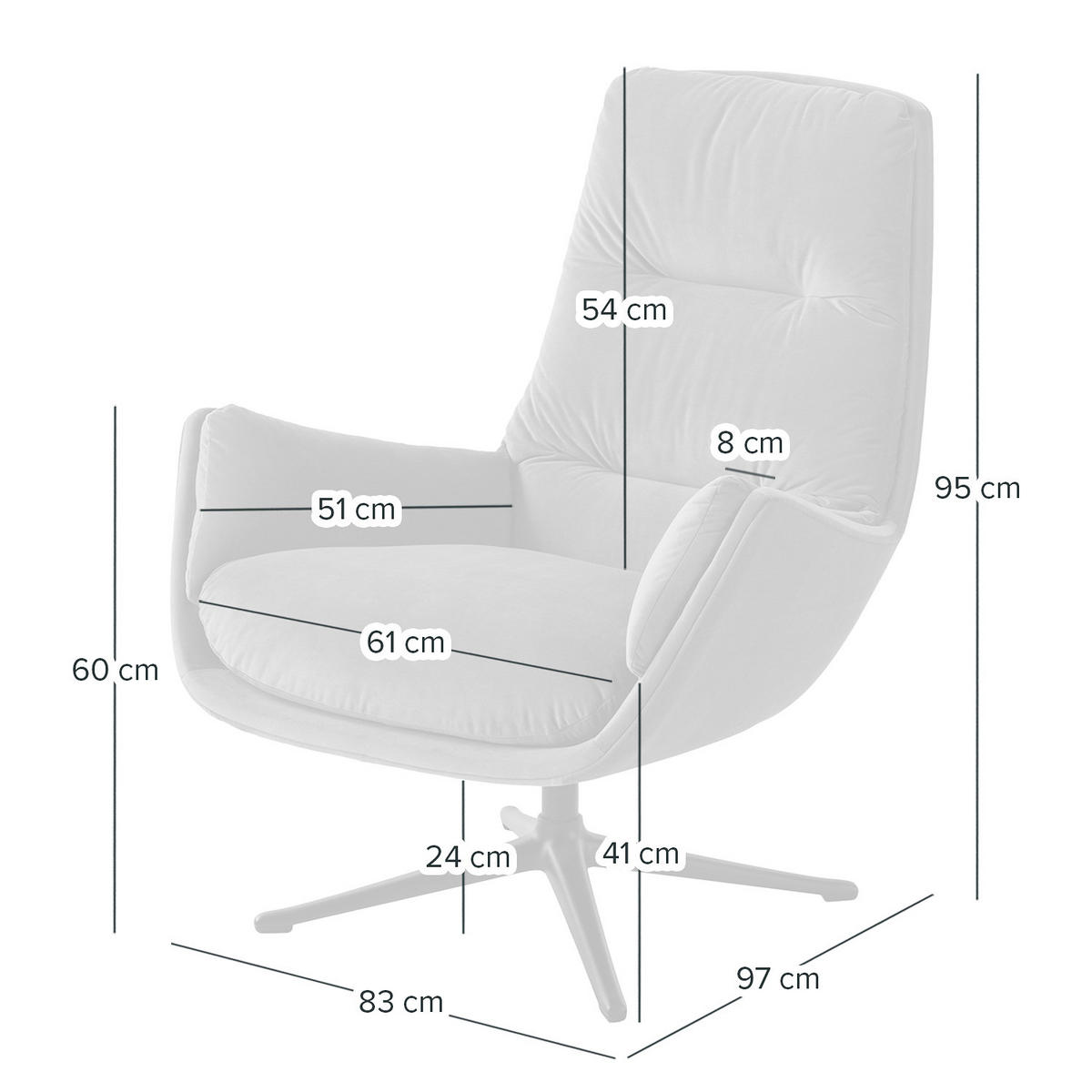 SESSEL mit Kreuzfuß - Beige/Schwarz, Textil/Metall (83/95/97cm) - home24
