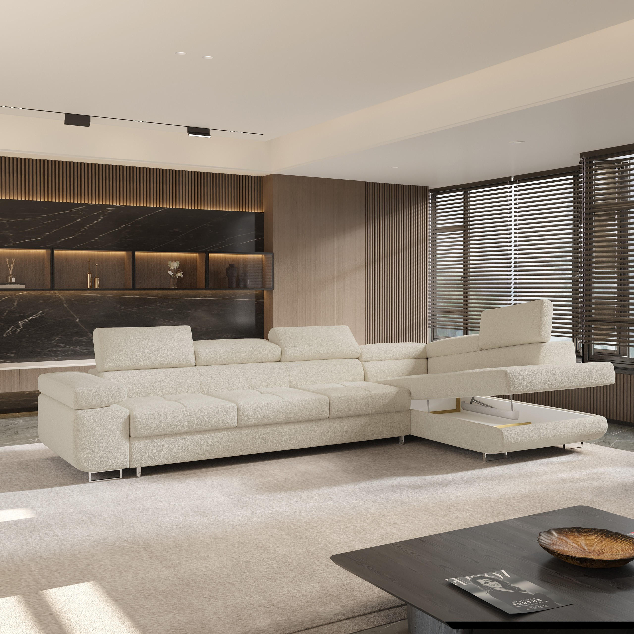 Thumbnail - Masseno Ecksofa, Creme, Holz, 5-Sitzer, L-Form,L-Form, 346x202 cm, Wohnzimmer, Sofas & Couches, Wohnlandschaften, Ecksof...