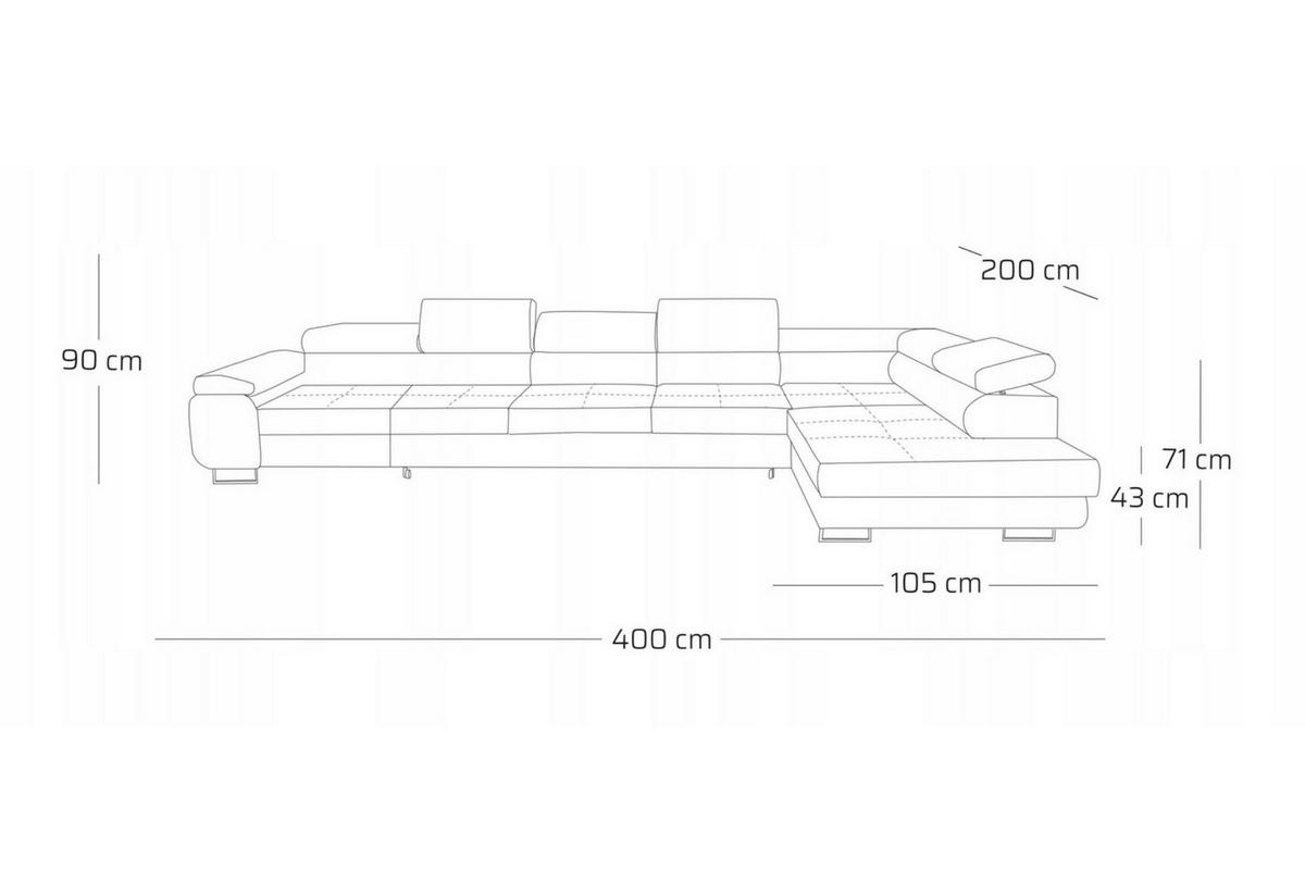 ECKSOFA WILD XXL Rechts mit Schlaffunktion 125x240 Velours Graphit - Silberfarben/Graphitfarben, Holz/Textil (200/400cm) - Muffo
