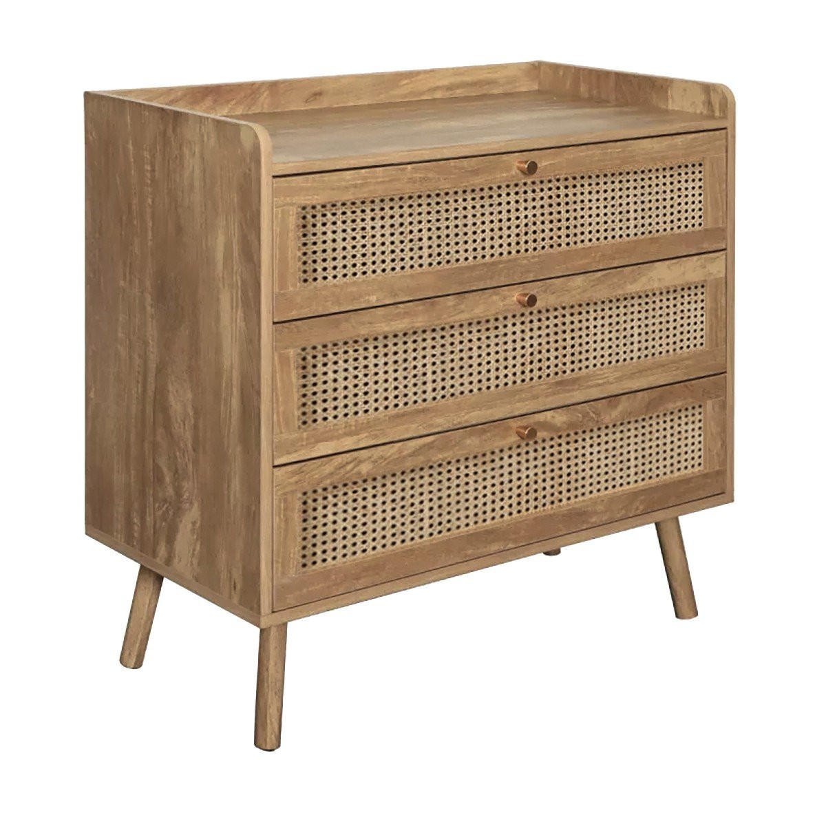 KOMMODE mit 3 schubladen und fronten aus natürlichem rattan - palmo 80/39/79 cm - Apfelbaumfarben, Holzwerkstoff (39/79/80cm) - Calicosy