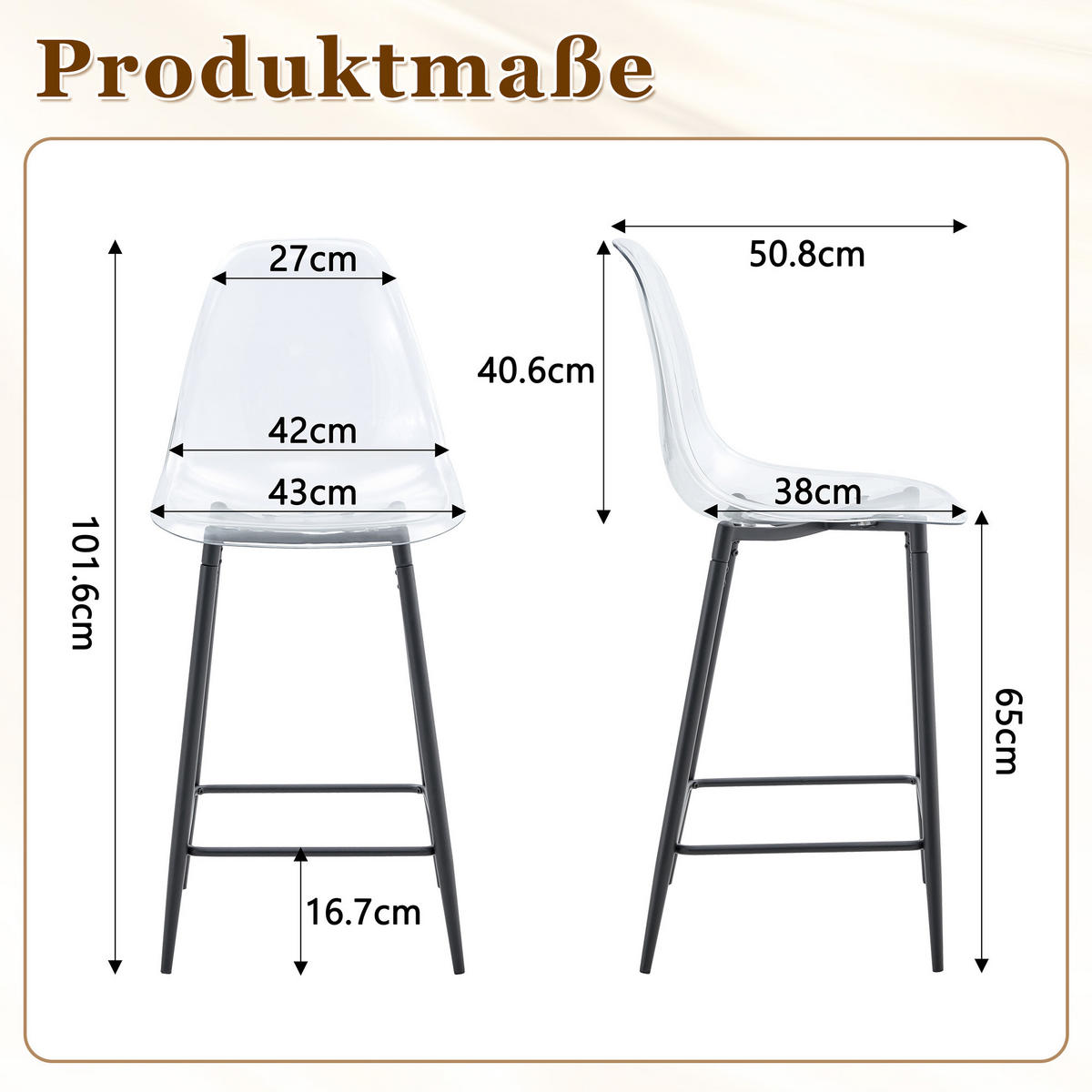 BARHOCKER DE-36582 4er Set mit transparenter Sitzschale Silber - Schwarz, Kunststoff (45/102/51cm) - ComfortXL