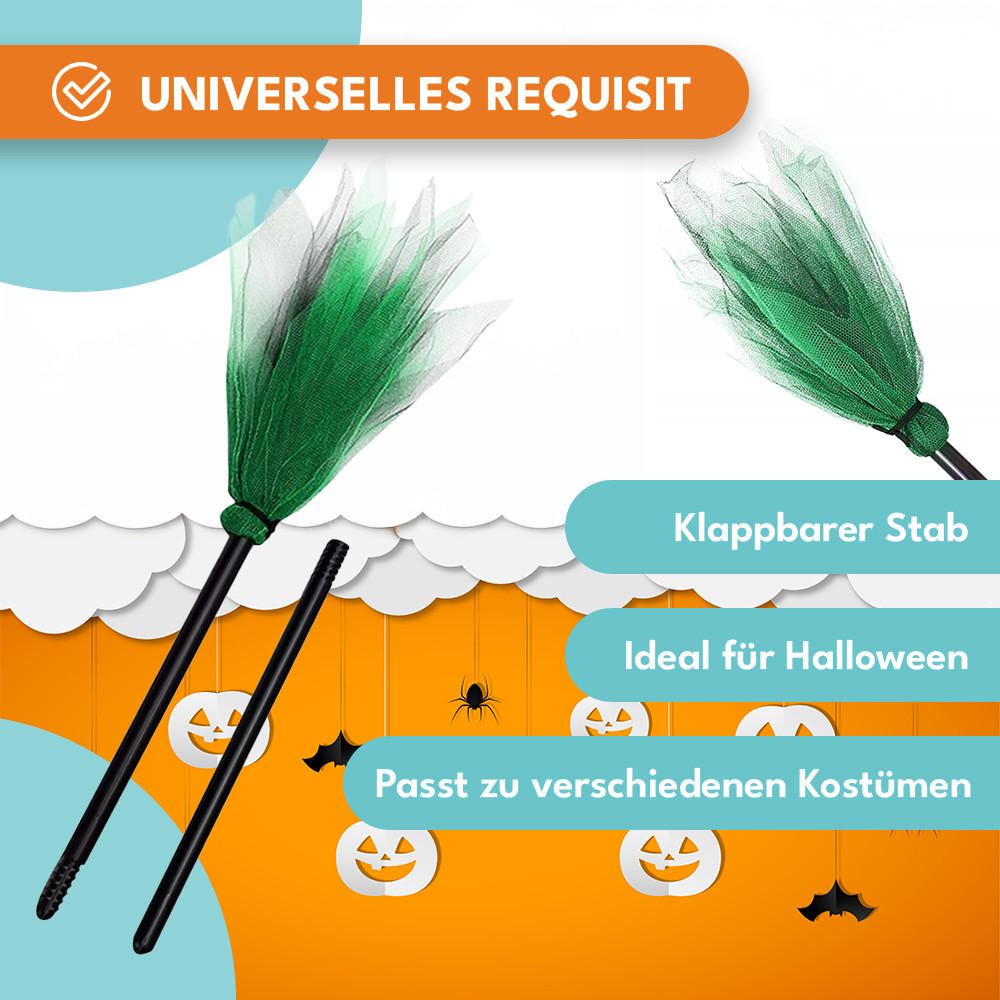 HEXENBESEN Halloween Grün - Grün, Kunststoff (87/4/87cm) - KRUMAD