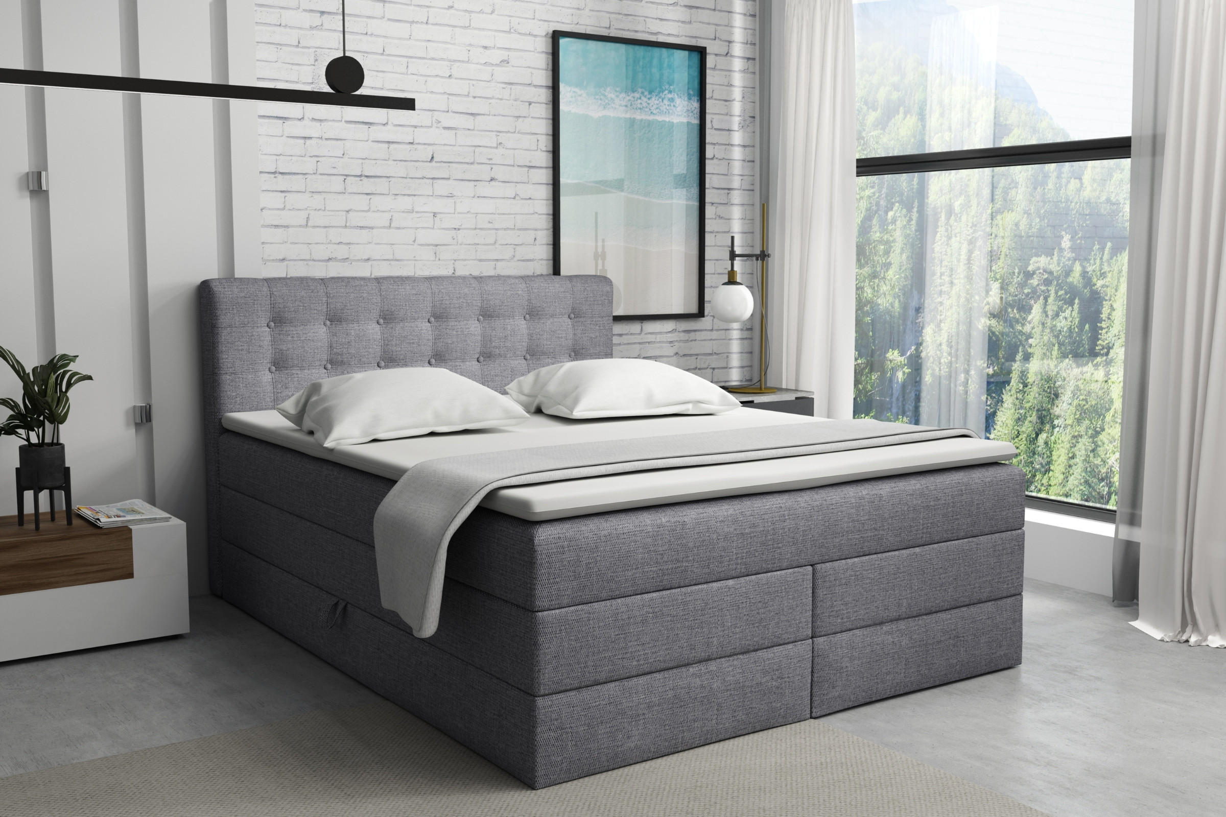 BOXSPRINGBETT SANTE 160/200 in Stoff Hellgrau - Hellgrau, Holz/Holzwerkstoff (160/200cm) - Deine Möbel 24