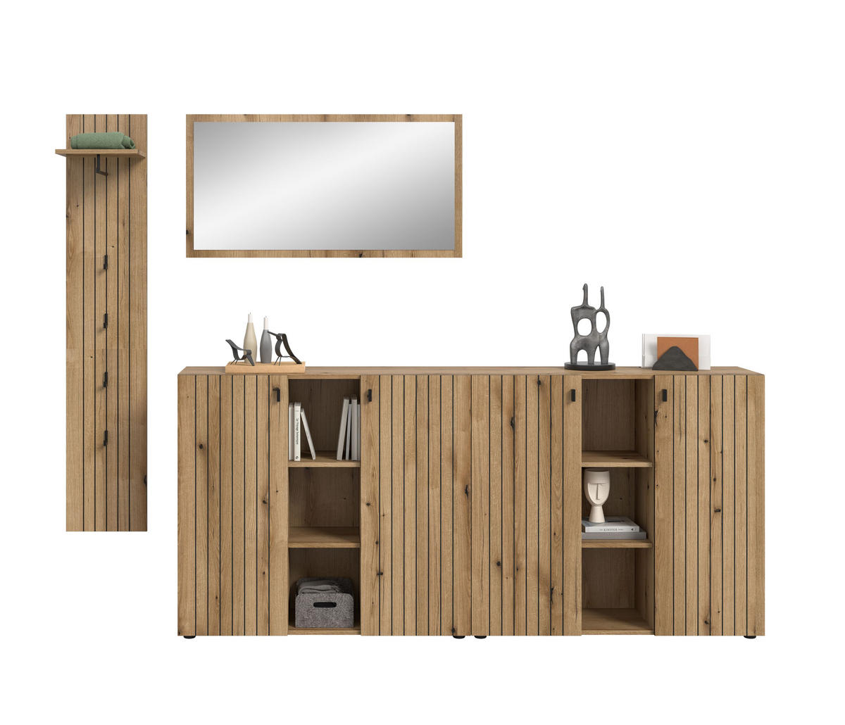 GARDEROBEN-SET STATION 4-tlg. (B/H/T: ca. 258/192/37 cm) in Evoke Oak Nachbildung/Evoke Oak Nachbildung - Eichefarben, Holzwerkstoff (258/192/37cm)