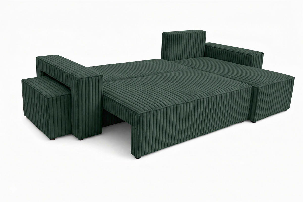 ECKSOFA Mit Schlaffunktion Und Pouf, Cordstoff Tilia, Grün, Rechts, Best L Mit Pouf - Grün, Holz (244/145cm) - Kaiser Möbel