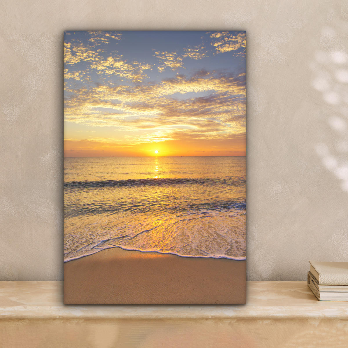 LEINWANDBILD Strand - Sonnenuntergang - Meer Deko Wohnzimmer 20x30 cm - Gelb, Textil (20/30cm) - MuchoWow