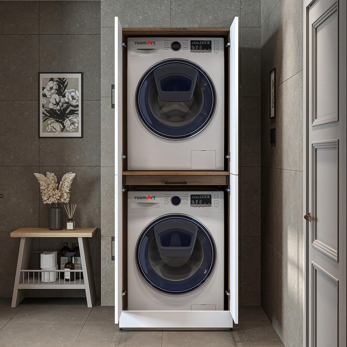 WASCHMASCHINENSCHRANK DORA-I 70cm Breit - Eiche Bianco, Holzwerkstoff (70/186/74cm)