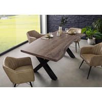 BAUMTISCH Akazie 200x100x77 grau lackiert / X-Beine anthrazit glänzend FREEFORM 5 - Grau, Holz (200/100/77cm) - Massivmoebel24