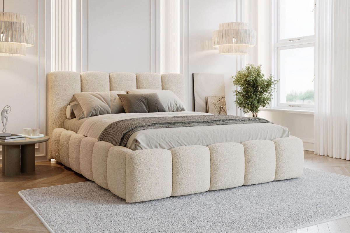 POLSTERBETT VIVIAN 180/200 in Boucle Creme - Braun, Holz/Holzwerkstoff (180/200cm) - Deine Möbel 24