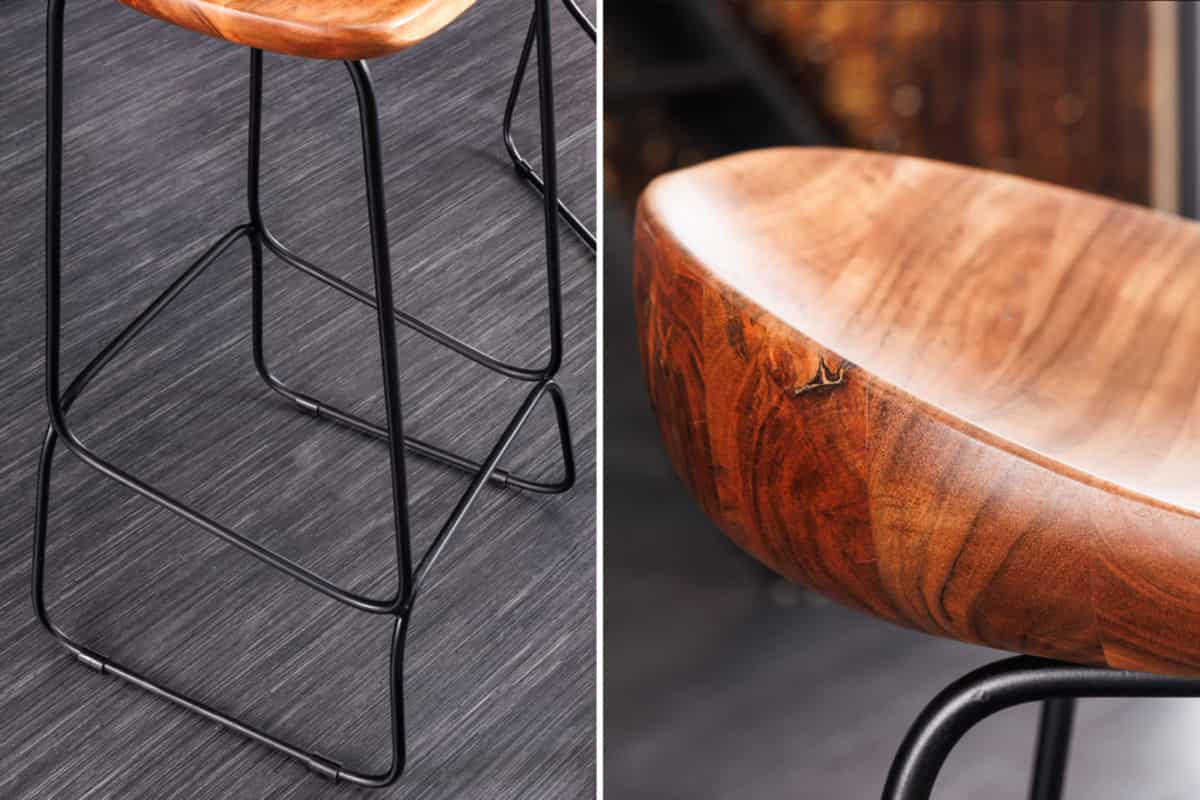 BARHOCKER MAMMUT Akazie Natur - Schwarz/Braun, Holz/Metall (44/84/42cm) - riess-ambiente