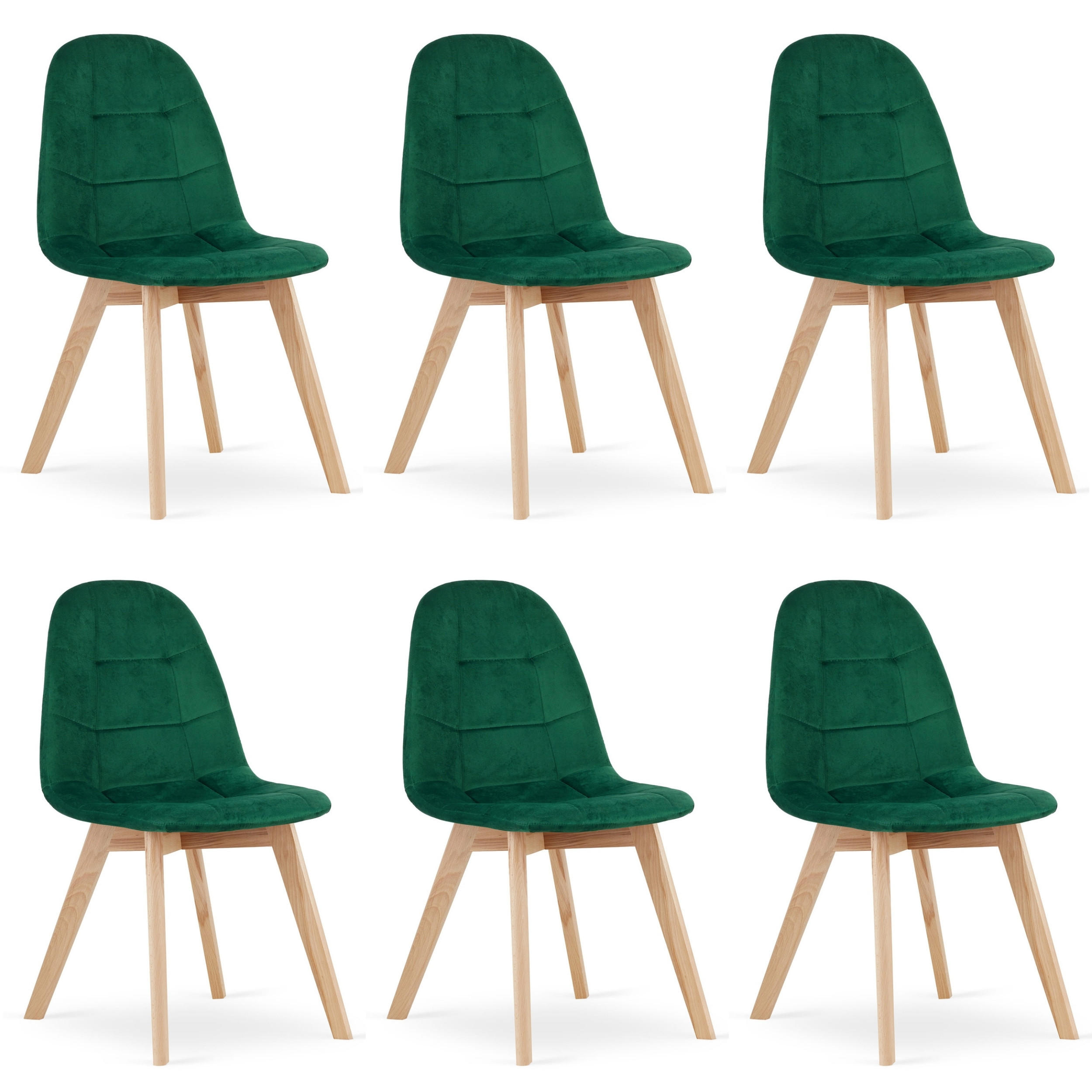 STUHL SORANO 6-er Set, Grün, mit Samtstoff gepolstert - Grün, Holz/Textil (45/82/54cm) - Komodee