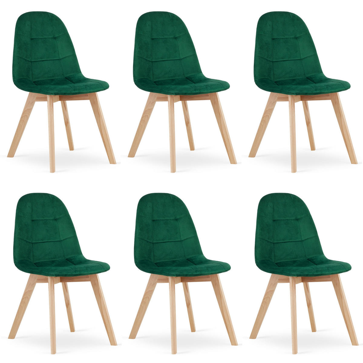 STUHL SORANO 6-er Set, Grün, mit Samtstoff gepolstert - Grün, Holz/Textil (45/82/54cm) - Komodee