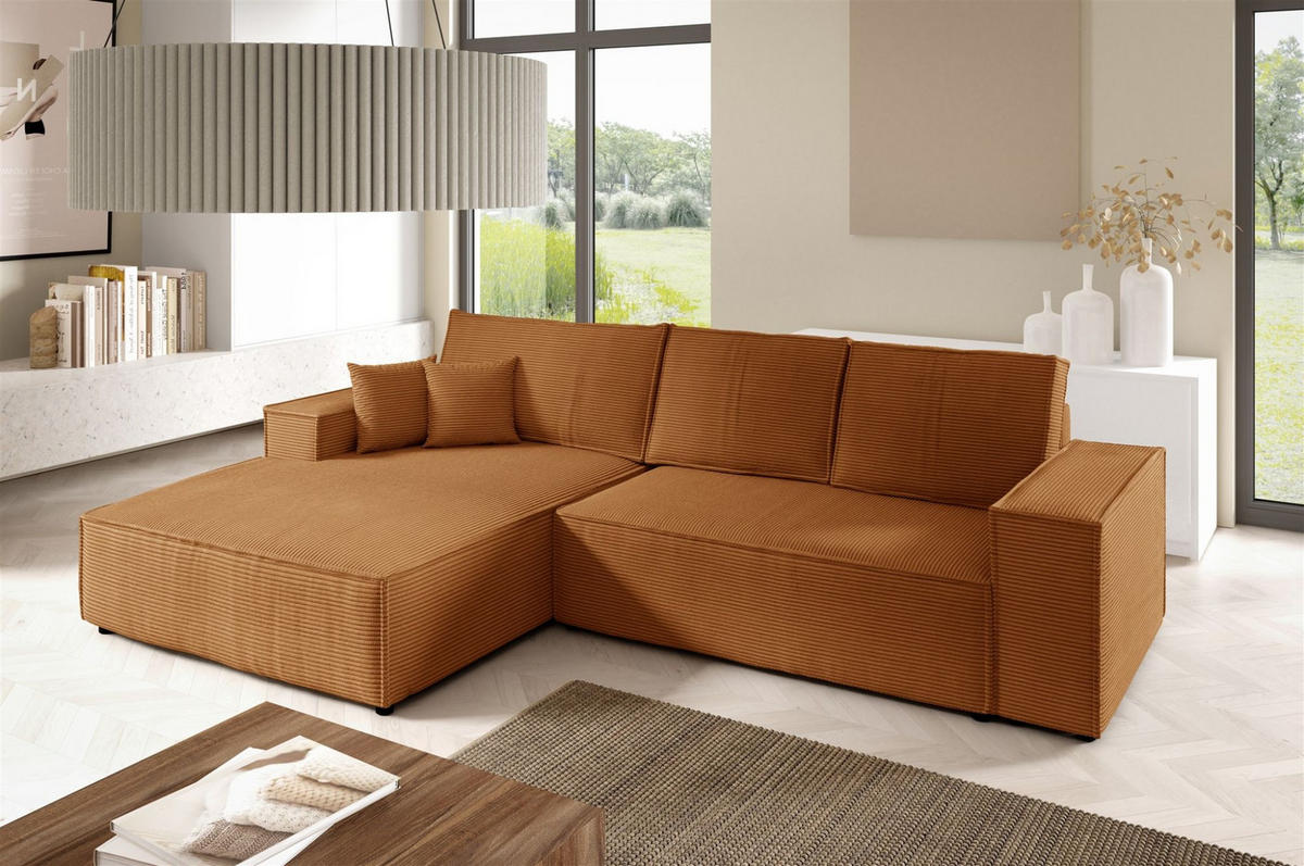 ECKSOFA Corunia In Poso - Rotbraun, Holzwerkstoff/Textil (294/185cm) - Fun Möbel