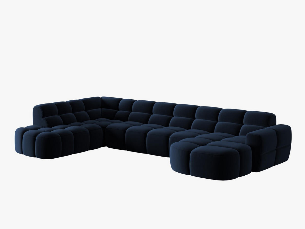PANORAMASOFA links Lisa aus Samt königsblau 7 Sitzplätze - Dunkelblau, Textil (234/77/387cm) - Micadoni