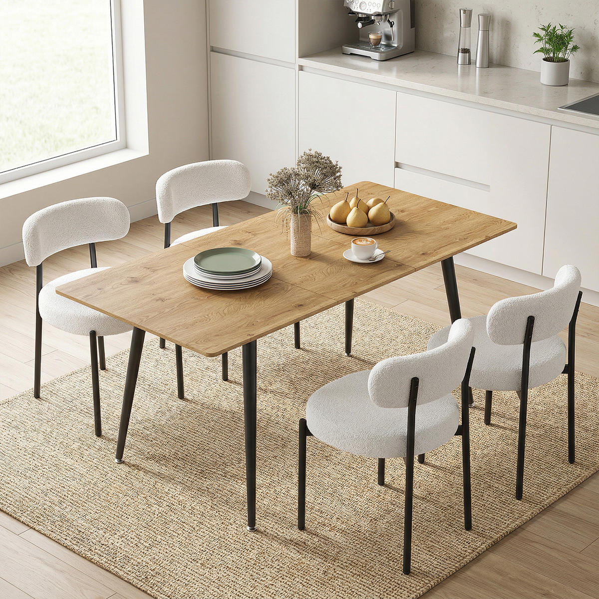 ESSGRUPPE 5er Set MDF Stahl Naturholz Schwarz - Creme/Schwarz, Holzwerkstoff/Textil (75/77/120cm) - HOMCOM