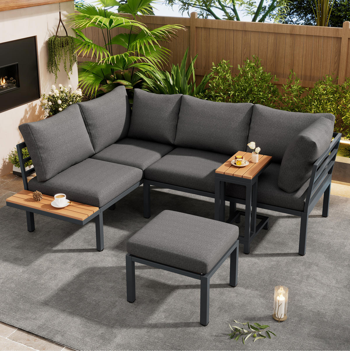 LOUNGEGARNITUR Grau/Schwarz aus Polyester und Stahl 3er Set - Grau, Metall - OKMYHOME