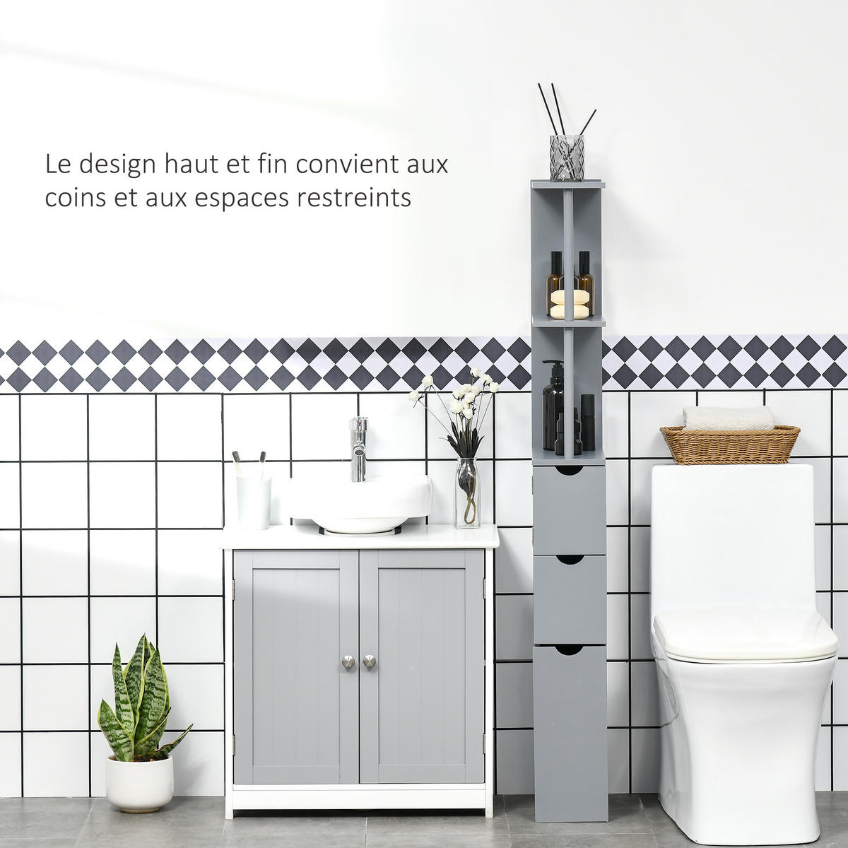 HOCHSCHRANK DE-12506 15/33/137 cm Grau - Grau, Holzwerkstoff (15/136.8/33cm) - ComfortXL