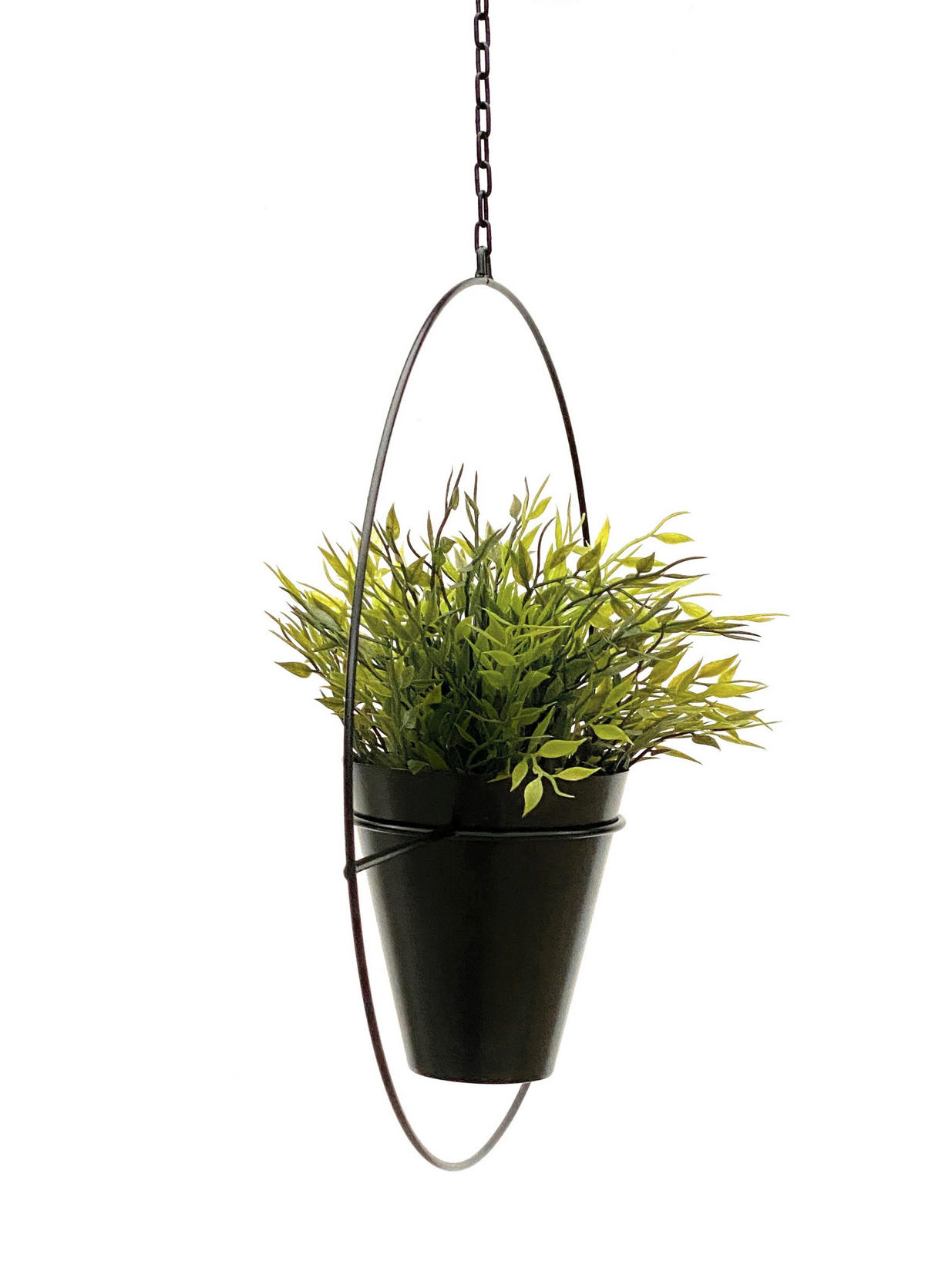 BLUMENAMPEL mit Topf Metall Schwarz Ø 40 cm KW446 - Schwarz, Metall (12/14/12cm) - DanDiBo