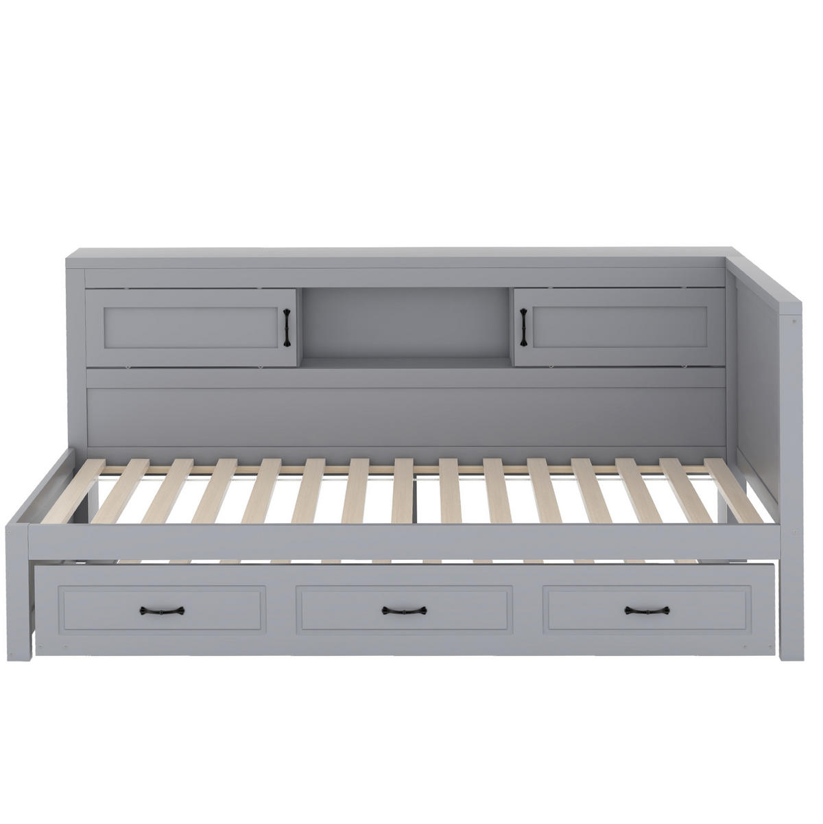 MULTIFUNKTIONSBETT 90/200 cm grau mit LED-Beleuchtung und ausziehbarem Bett - Grau, Holzwerkstoff (90/200cm) - OKWISH