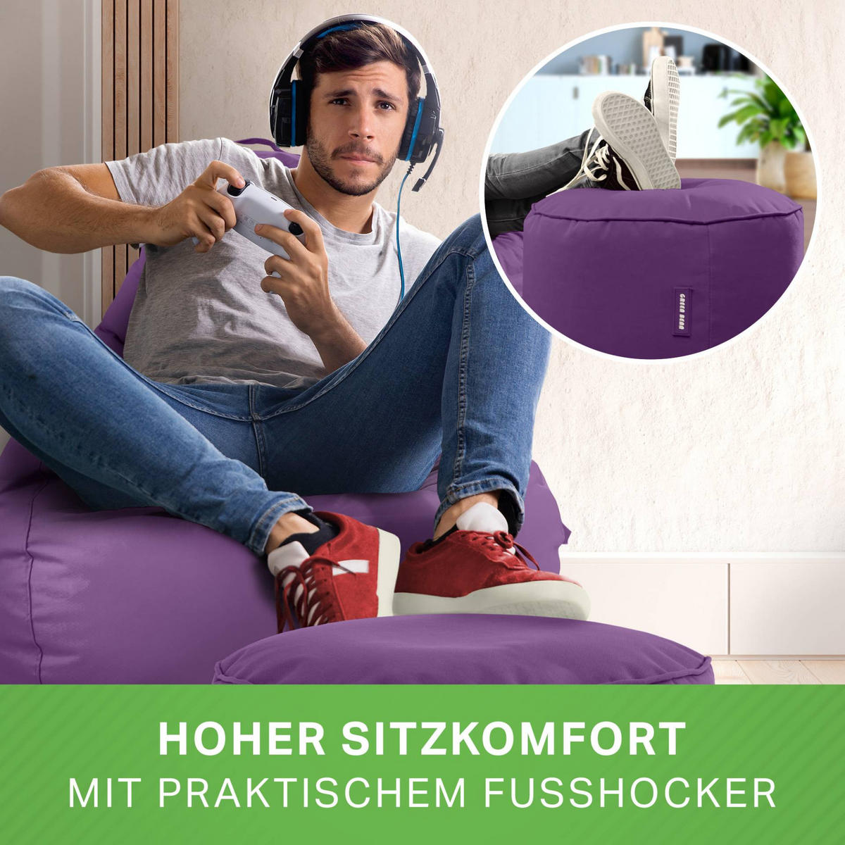 SITZSACK + Hocker "Cozy+Stay" 2er Set - Lila, Textil (70/90/80cm) - Green Bean