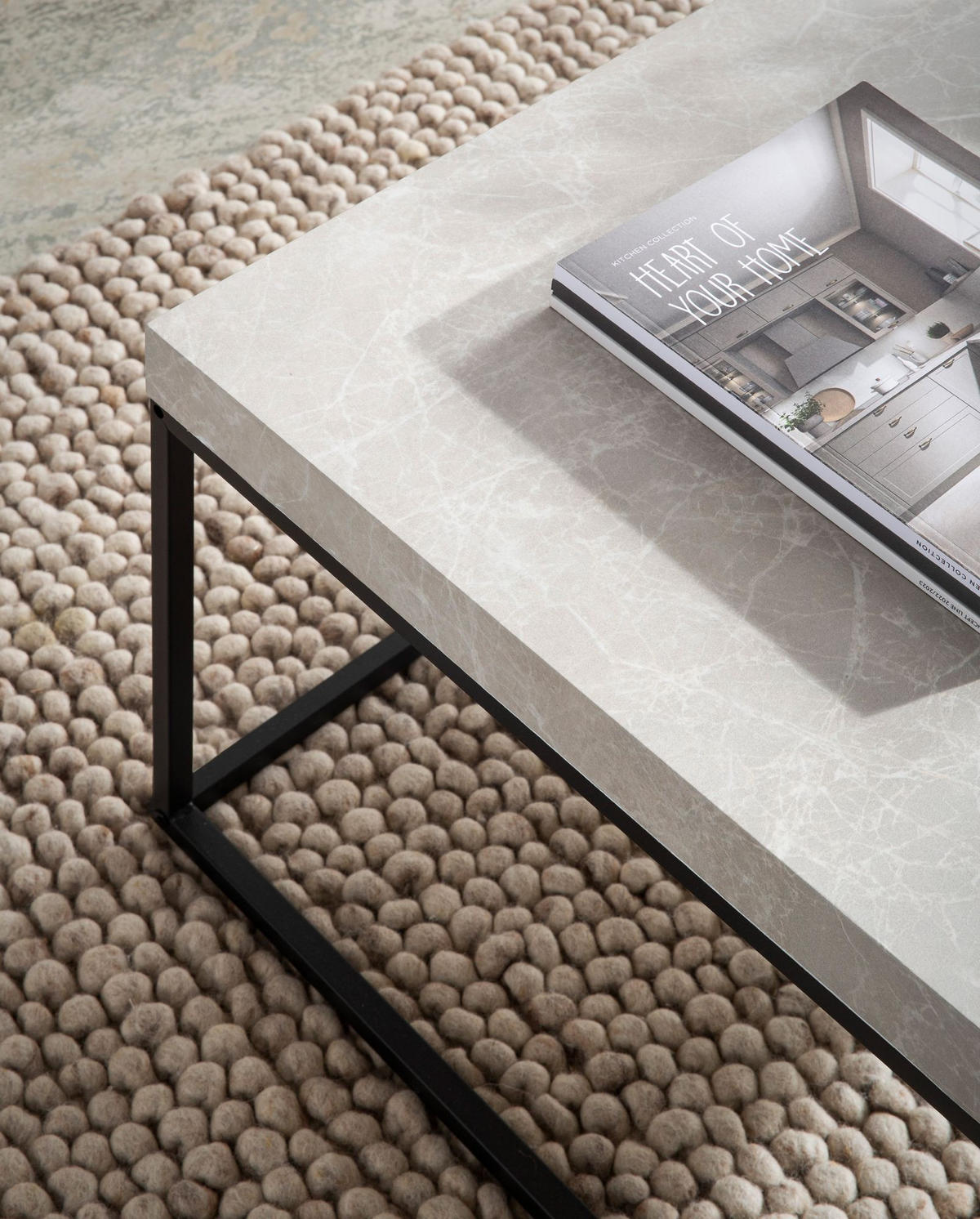 COUCHTISCH in Stein-Optik mit Metallbeinen im modernen Design, Beige 60x60x38 cm - Beige/Schwarz, Holzwerkstoff/Metall (60/60/38cm) - KADIMA DESIGN