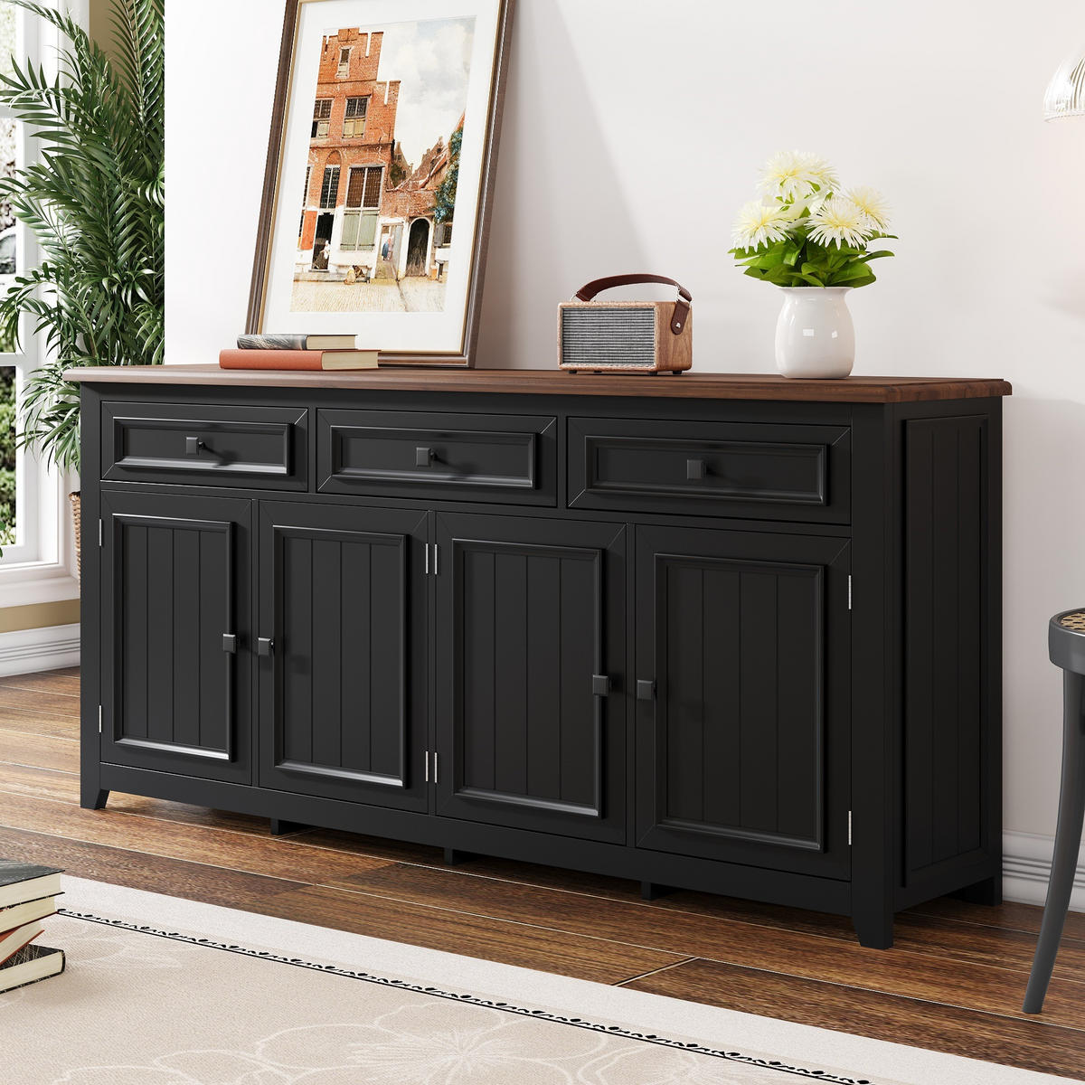 SIDEBOARD 160cm modern Anrichte Buffet Stauraum Wohnzimmer - Schwarz, Holzwerkstoff (35/76/160cm) - FLIEKS