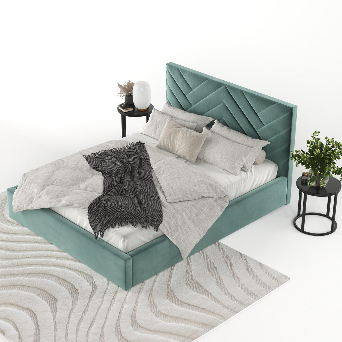 POLSTERBETT Arco 180/200 cm Türkis im Kronos Stoff - Türkis/Schwarz, Holz/Holzwerkstoff (180/200cm) - AltaBeds