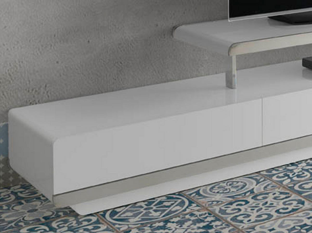 TV-ELEMENT TV-Ständer aus weißem Holz mit verchromtem Stahlsockel und verchromtem Stahlsockel 200/40/45 cm - Edelstahlfarben/Weiß, Holz/Metall (200/45/40cm) - ANGEL CERDA