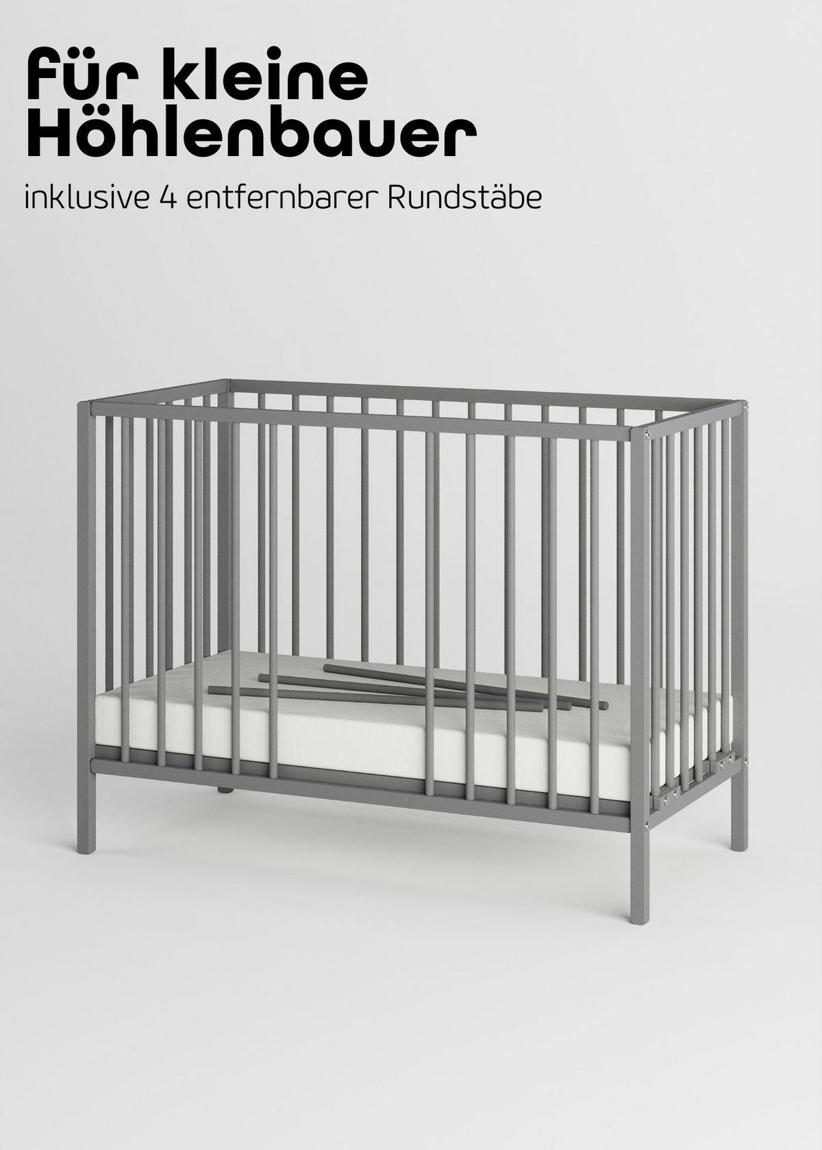 BEISTELLBETT Matratze SleepPlus, Rollen & Umbauseite - grau - Dreamy 4 in 1 Bett - Grau, Holz (120/90/60cm) - Sämann – make a difference.