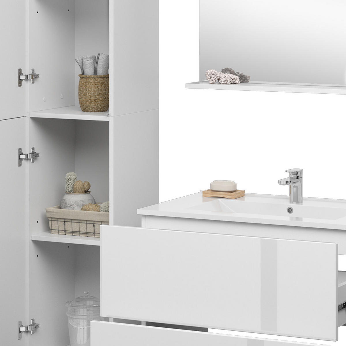 BADMÖBEL-SET Izan Weiß 4 Teile mit Hochschrank - Weiß, Holzwerkstoff (80/59.3/46cm) - Vicco