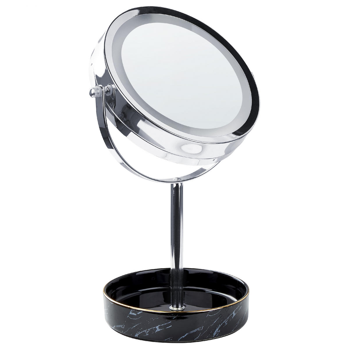KOSMETIKSPIEGEL silber/schwarz mit LED-Beleuchtung 20 cm Savoie - Silberfarben/Schwarz, Metall (20/34/15cm) - Beliani