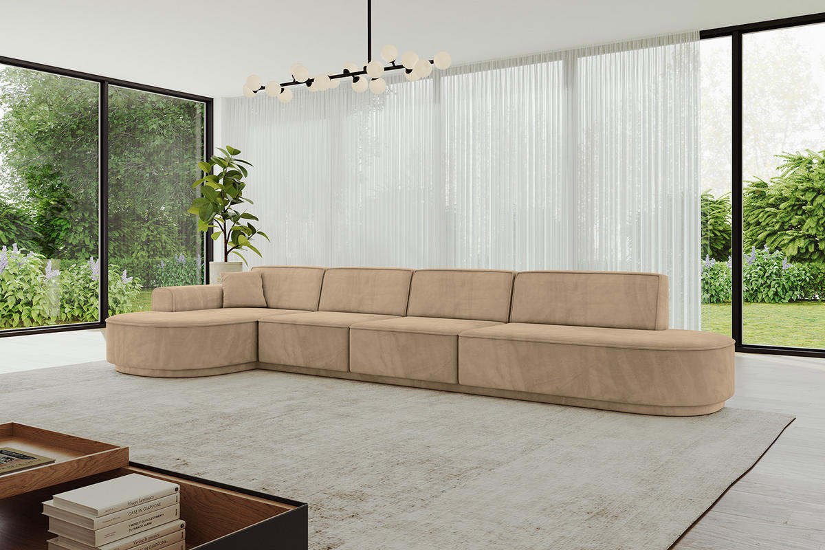 ECKSOFA Ottomane Links MARI-L3-v3 - 413x171x83 cm Taupe Velours - Taupe/Schwarz, Holzwerkstoff/Kunststoff (413/171cm) - ALTDECOR