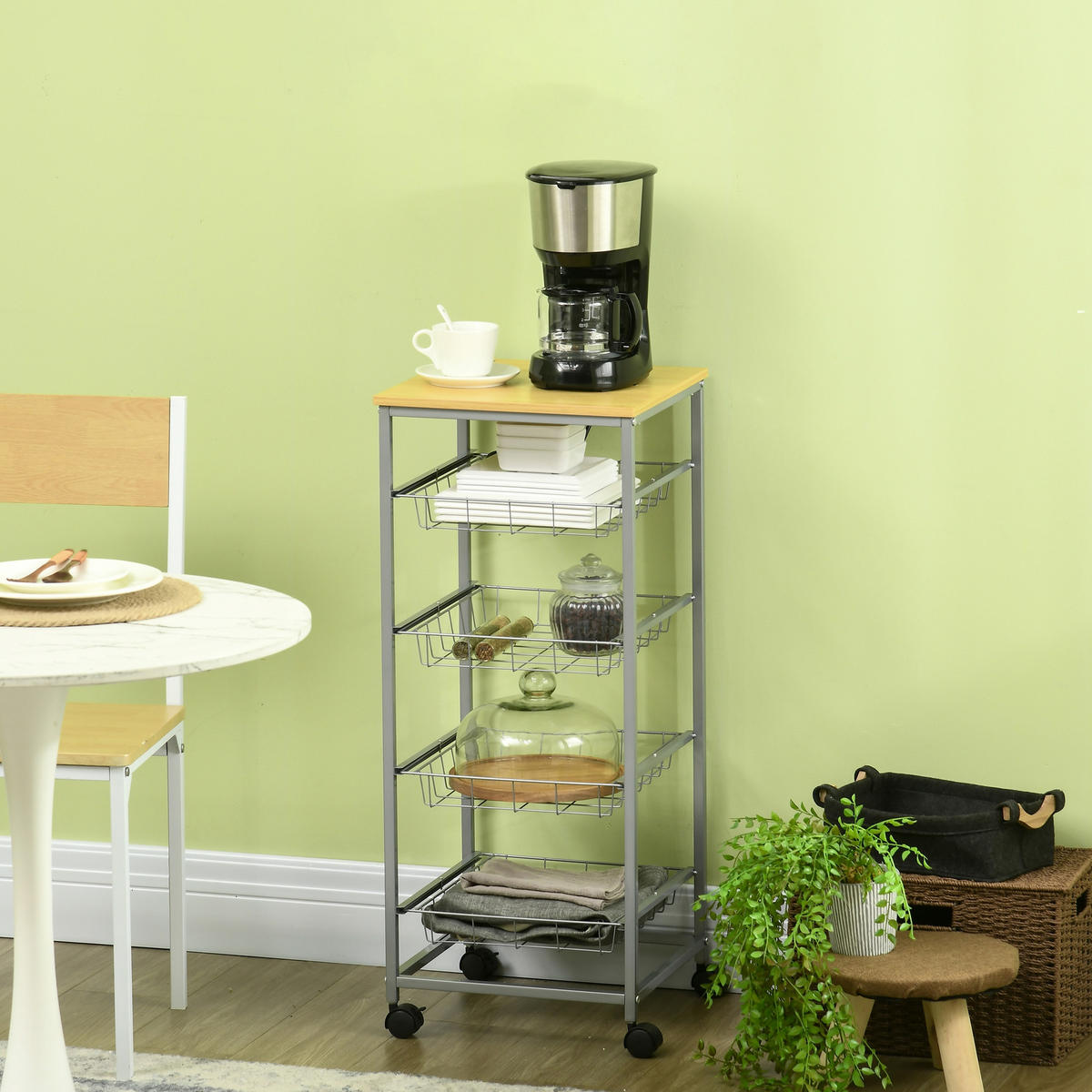 KÜCHENWAGEN, Stahl, MDF, Silber - Silberfarben, Metall (365/89/365cm) - HOMCOM