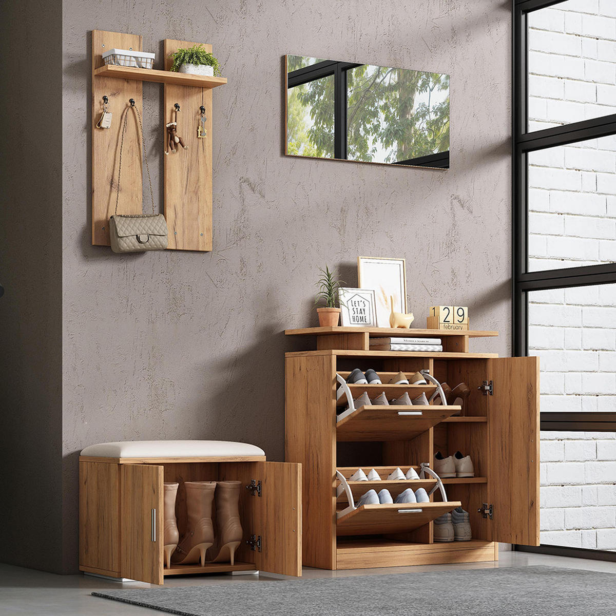 GARDEROBE in B140× T35 × H133 cm,Naturfarben - Naturfarben, Holz/Holzwerkstoff (35/133/140cm) - KOMHTOM