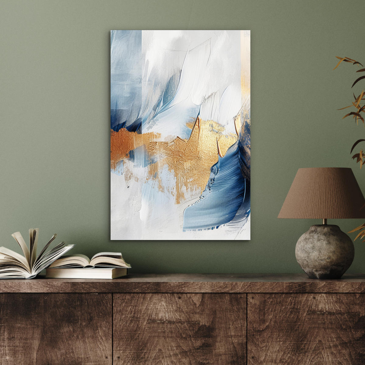 METALLBILD Gold - Blau - Aquarell - Kunst - Modern 40x60 cm - Hellblau, Metall (40/60cm) - MuchoWow