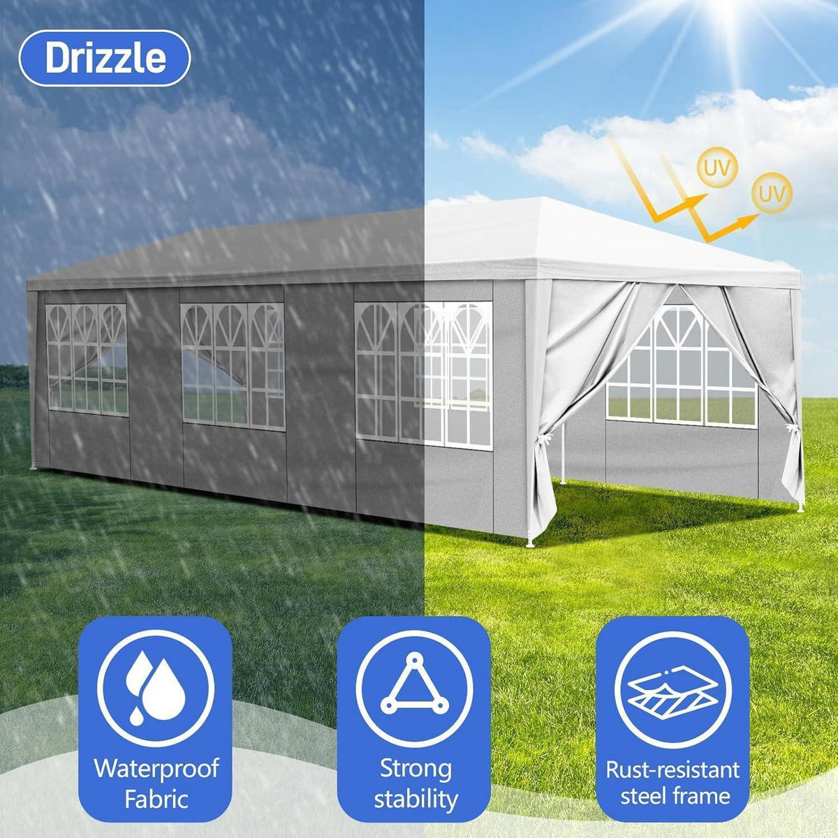 GARTENPAVILLON 3 x 9 m Wasserdicht mit UV-Schutz Weiß - Weiß, Kunststoff (300/268/900cm)