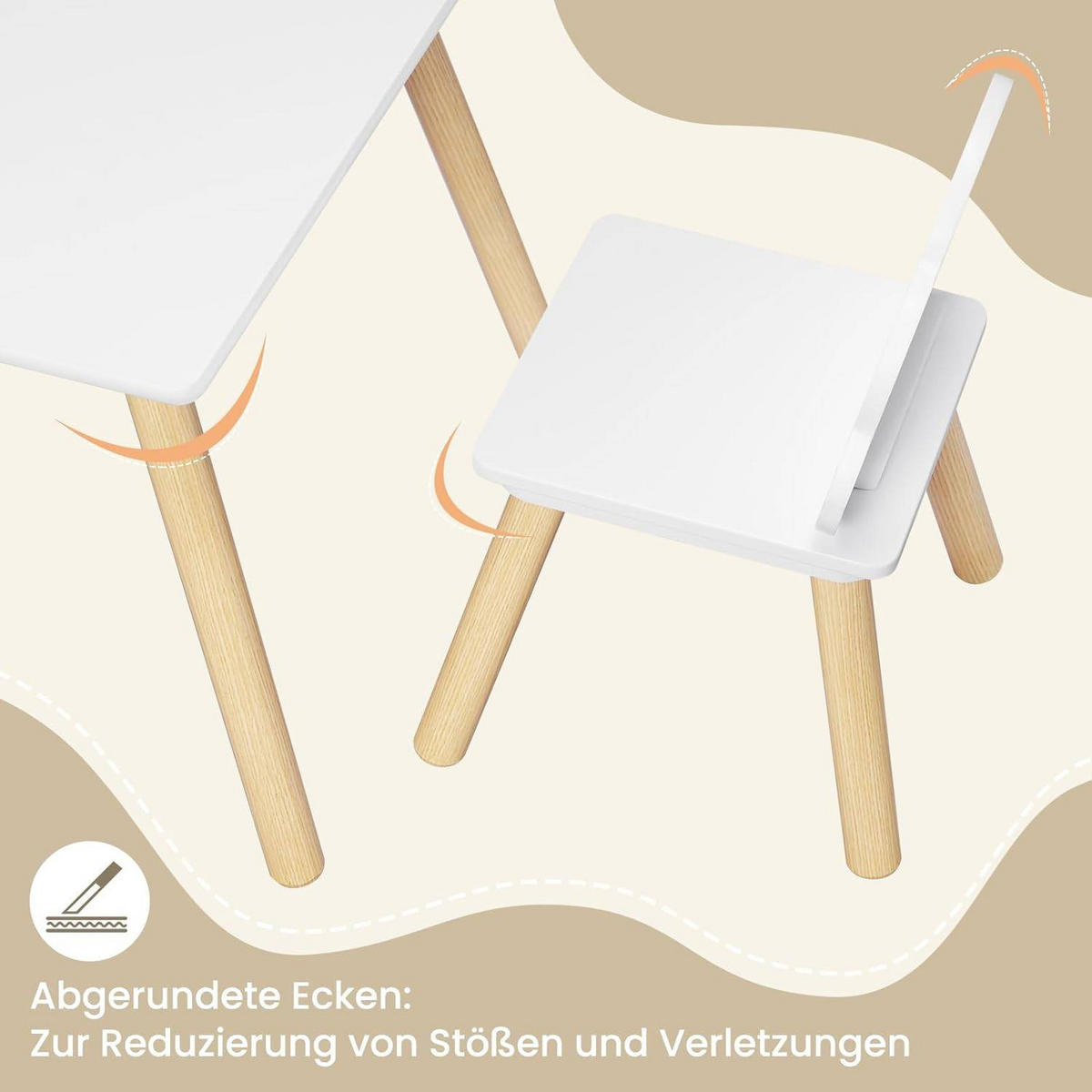 KINDERSITZGRUPPE quadratischer Tisch, Weiß - Naturfarben/Weiß, Holz/Holzwerkstoff (50/44/50cm) - Woltu