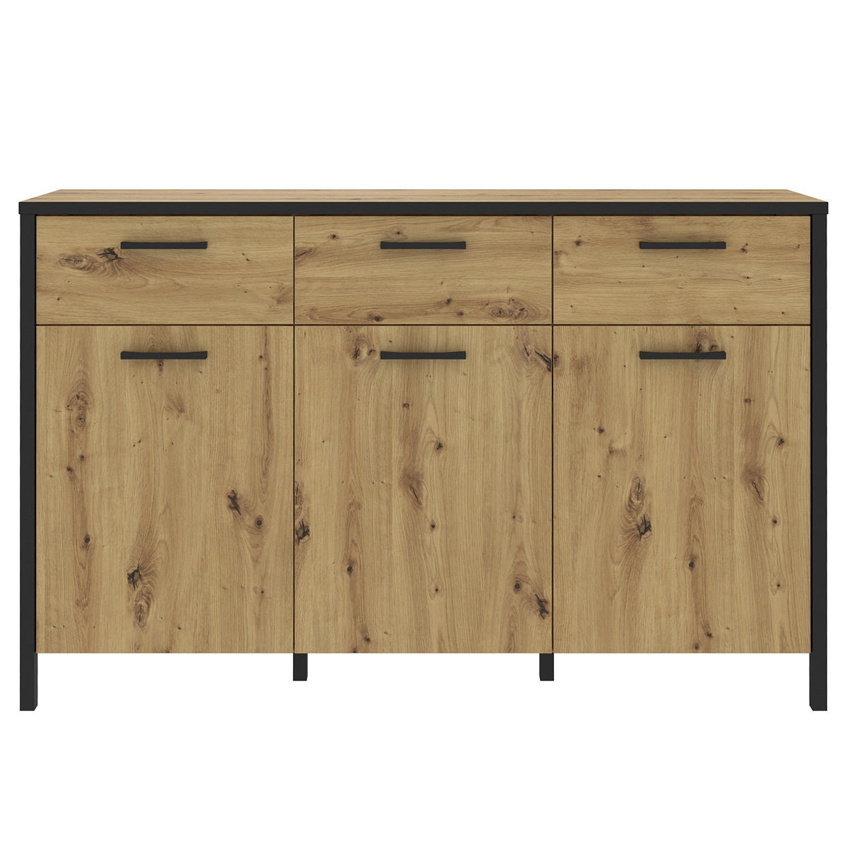 KOMMODE - Eiche Artisan Dekor / Schwarz - Schwarz/Braun, Holzwerkstoff/Kunststoff (140/90/40cm) - home24