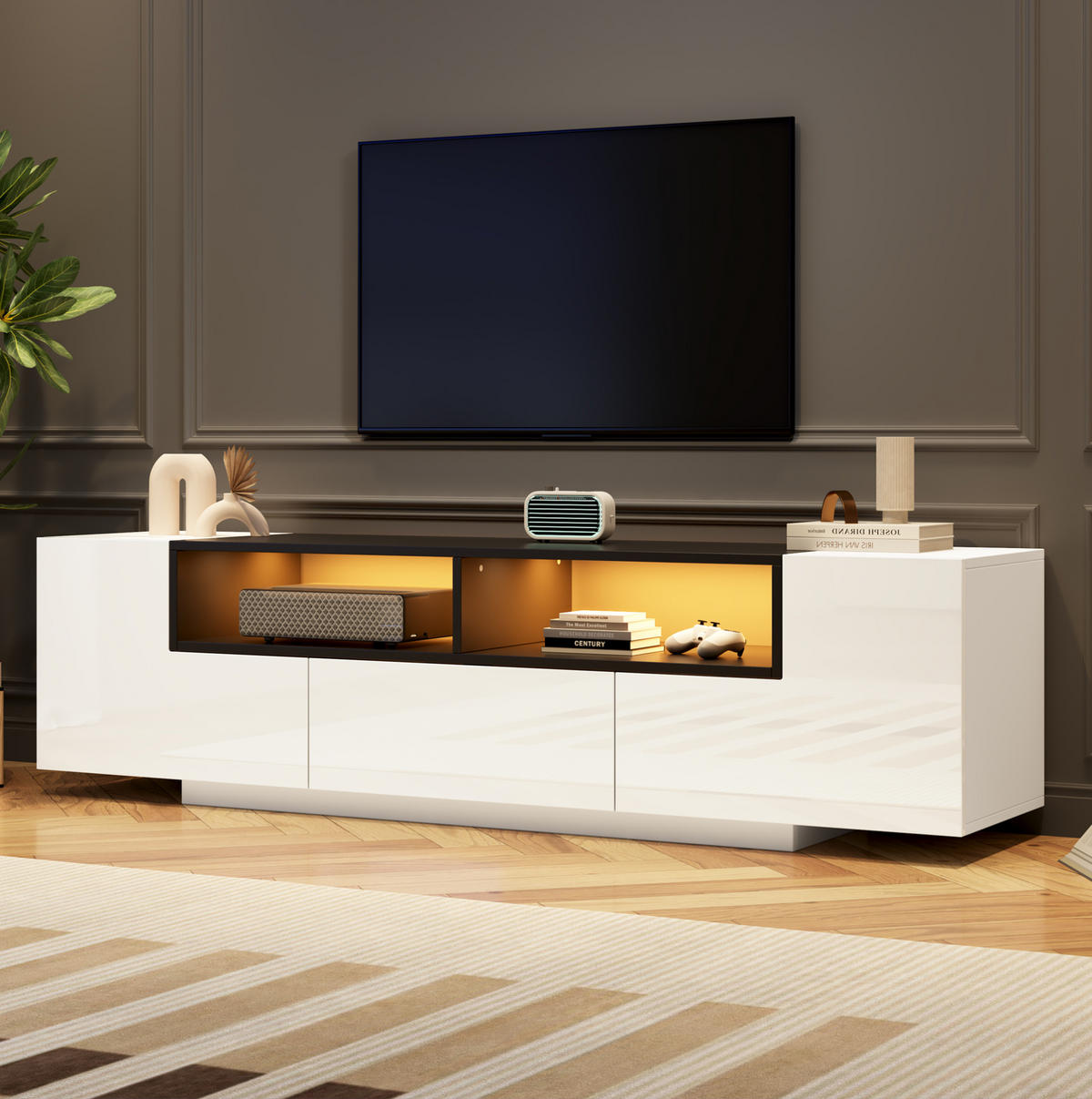 TV-ELEMENT mit LED und Schublade 180 x 40 x 48 cm Weiß Hochglanz - Weiß, Holzwerkstoff (40/48/180cm) - Beauniv