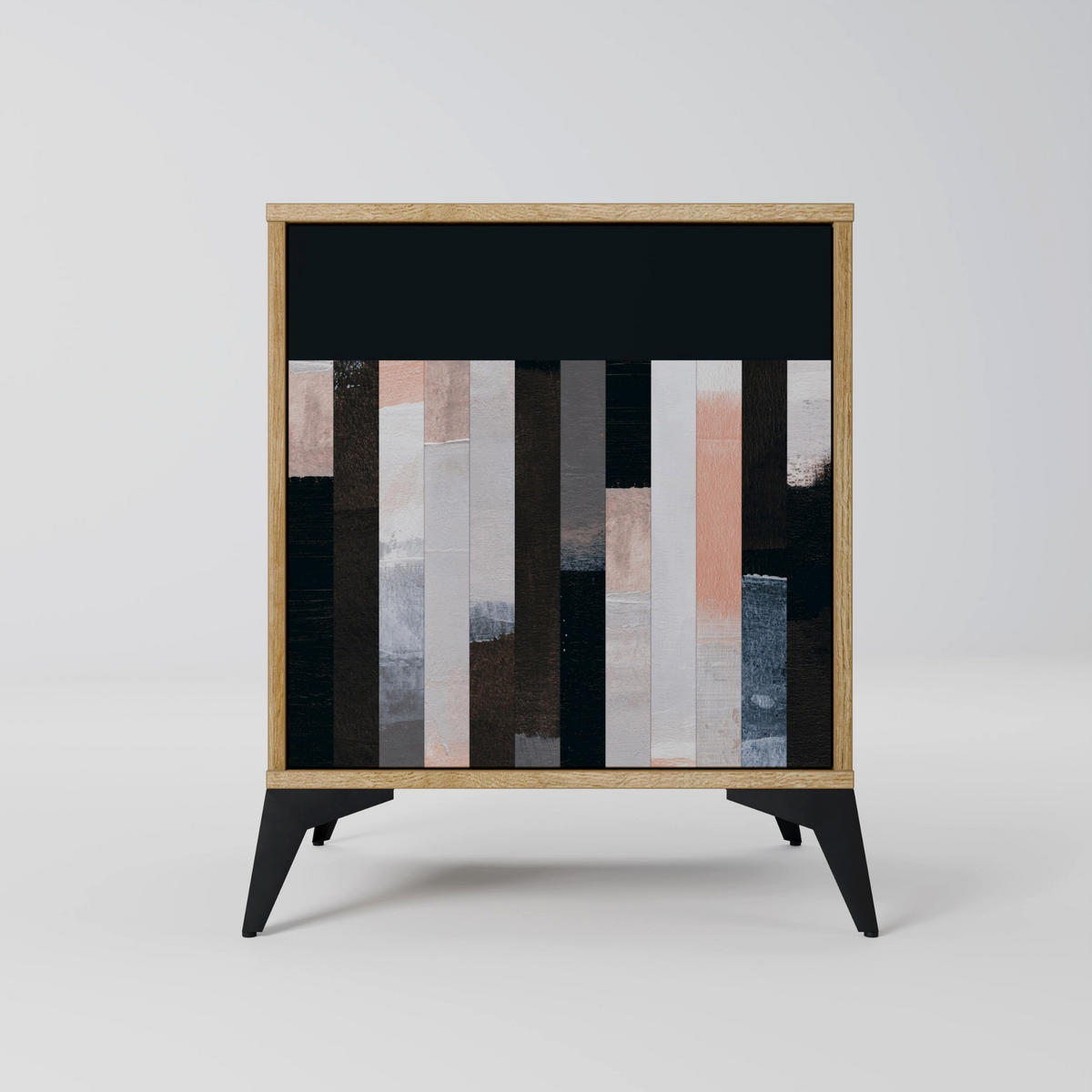SIDEBOARD COLLAGE OF RECTANGLES, Eichefarben, 57,5x42x72,5 cm, Schwarze Metallfüße - Eichefarben/Multicolor, Holzwerkstoff/Metall (57.5/72.5/42cm) - SpaceRebels