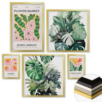 WANDBILDER 5er Set - 50x50 cm & 20x30 cm & 40x60 cm Goldrahmen - Blumen und Blätter – moderne Poster - Goldfarben, Kunststoff (40/60cm) - ArtPrintCave