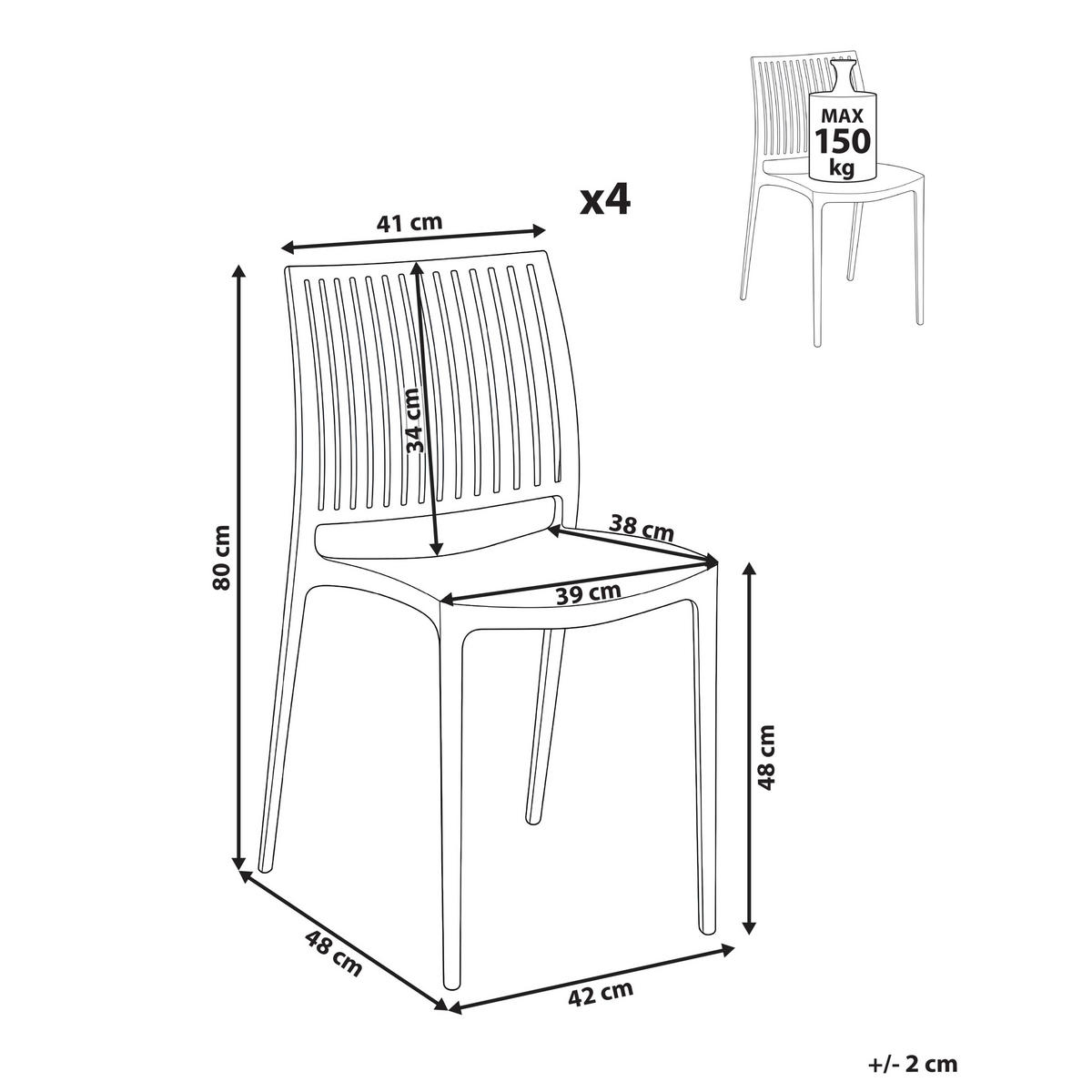 GARTENSTUHL 4er-Set Schwarz Illumani - Schwarz, Kunststoff (42/80/48cm) - Beliani