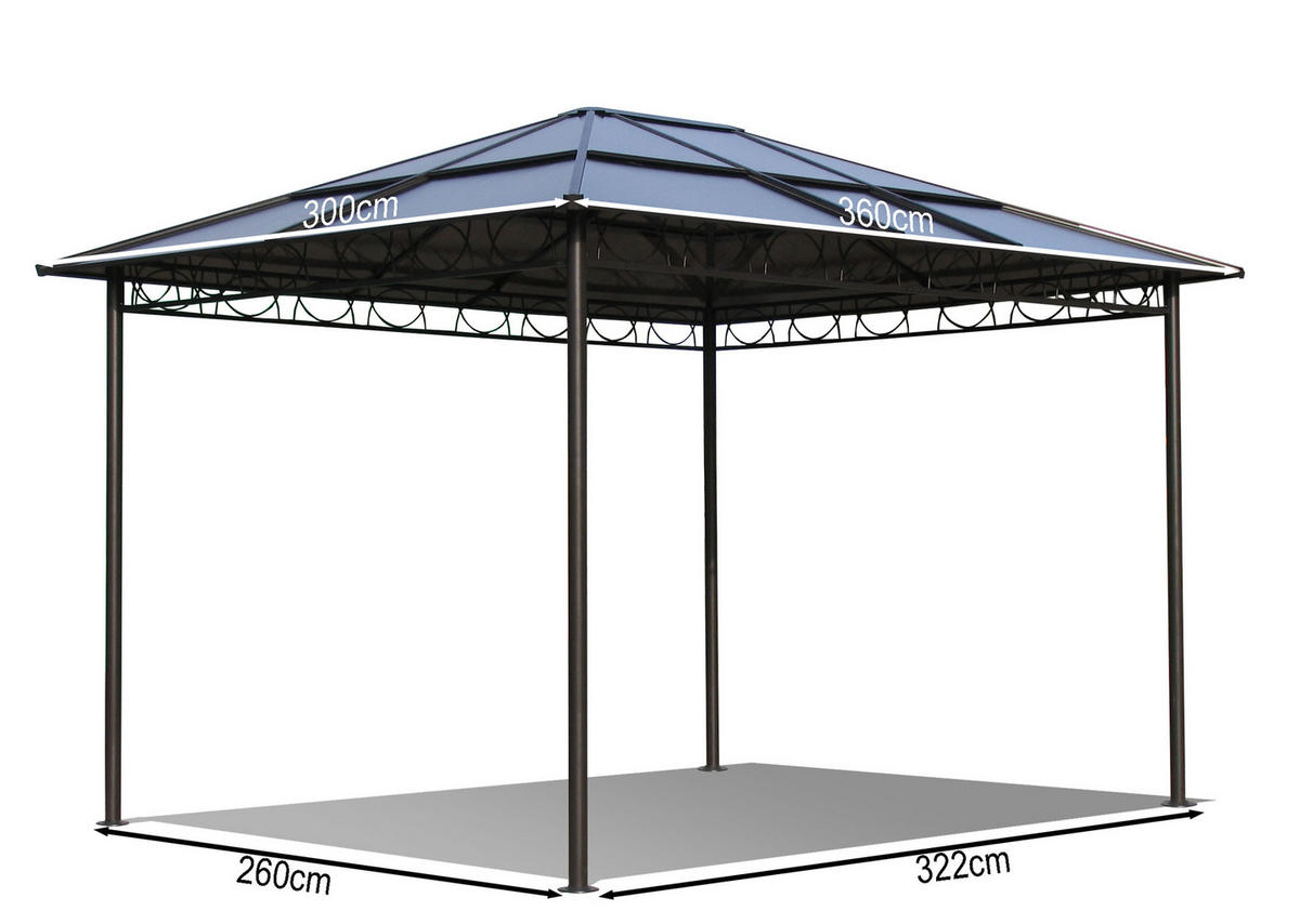 HARDTOP Pavillon 3x3,6m mit 4 Seitenteilen - Schwarz/Braun, Metall (300/263/360cm) - QUICK STAR