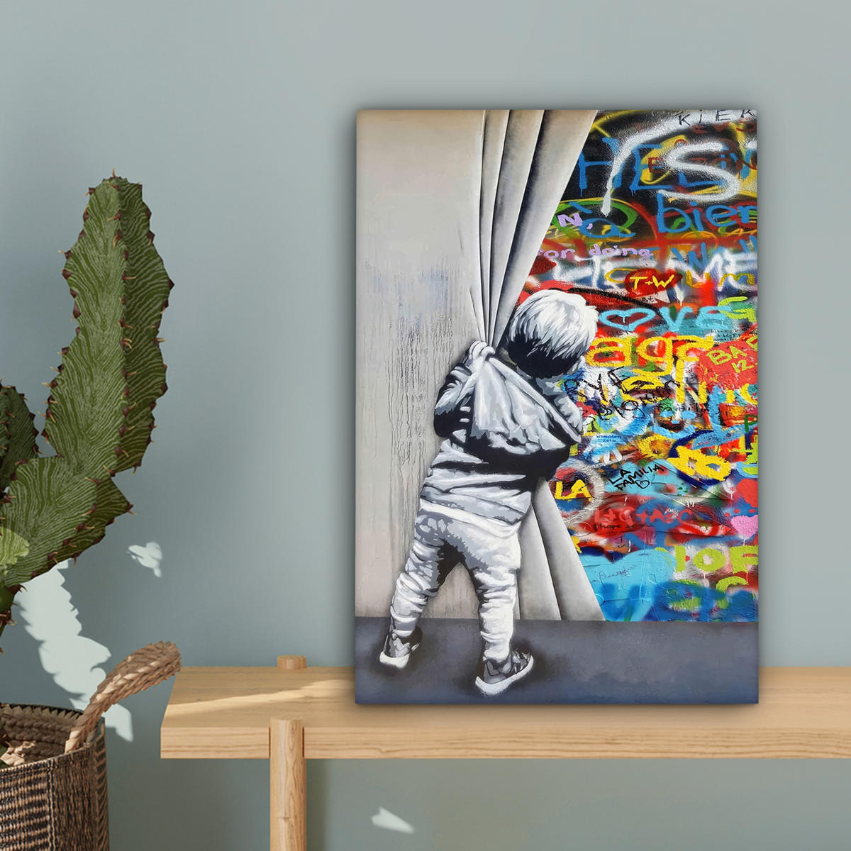 LEINWANDBILD Graffiti - Junge - Ilussie - Straßenkunst 20x30 cm - Hellgrau, Textil (20/30cm) - MuchoWow