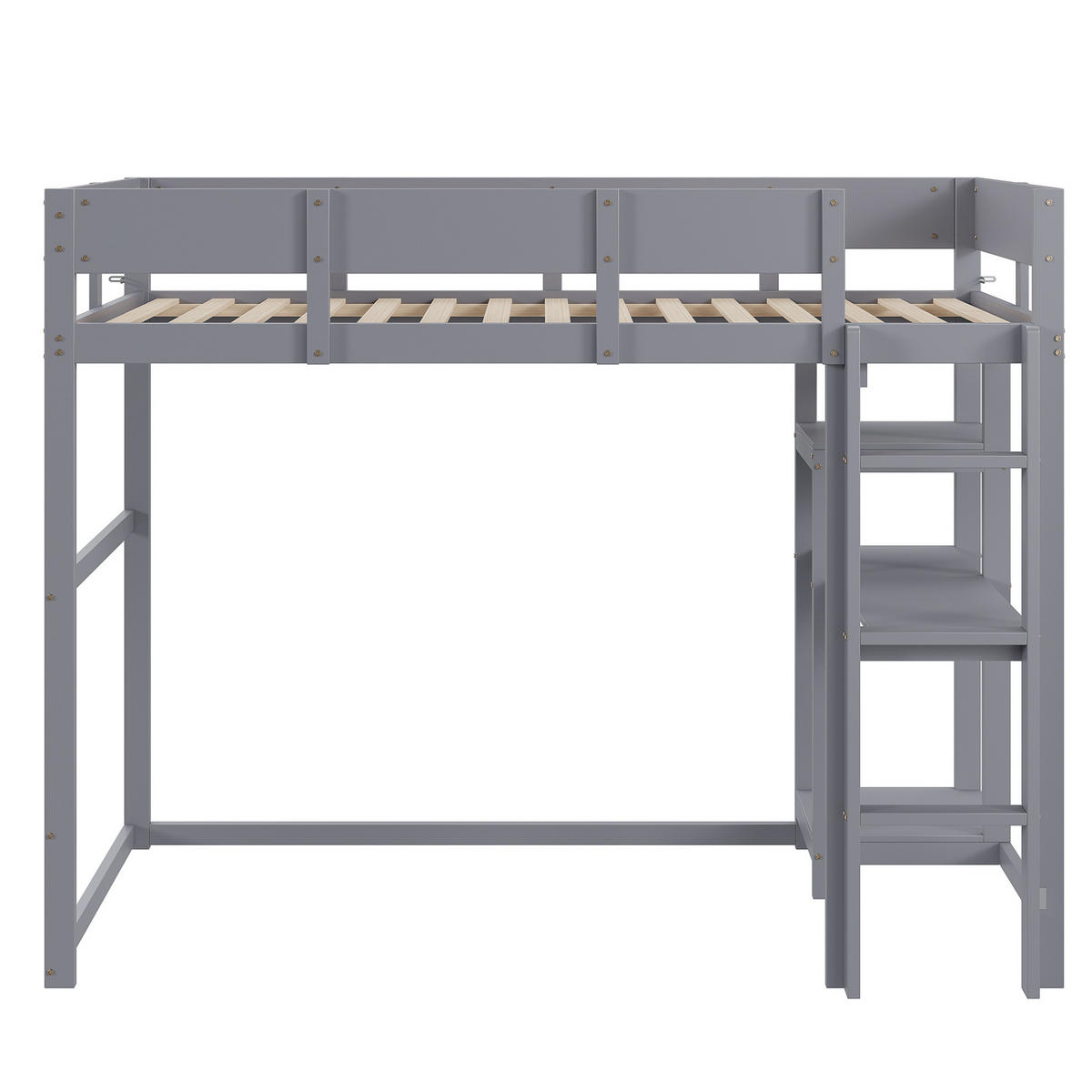 HOCHBETT mit Ablageregal 90/200 cm, Grau aus Kiefernholz - Grau, Holz (90/200cm) - MIVRAY