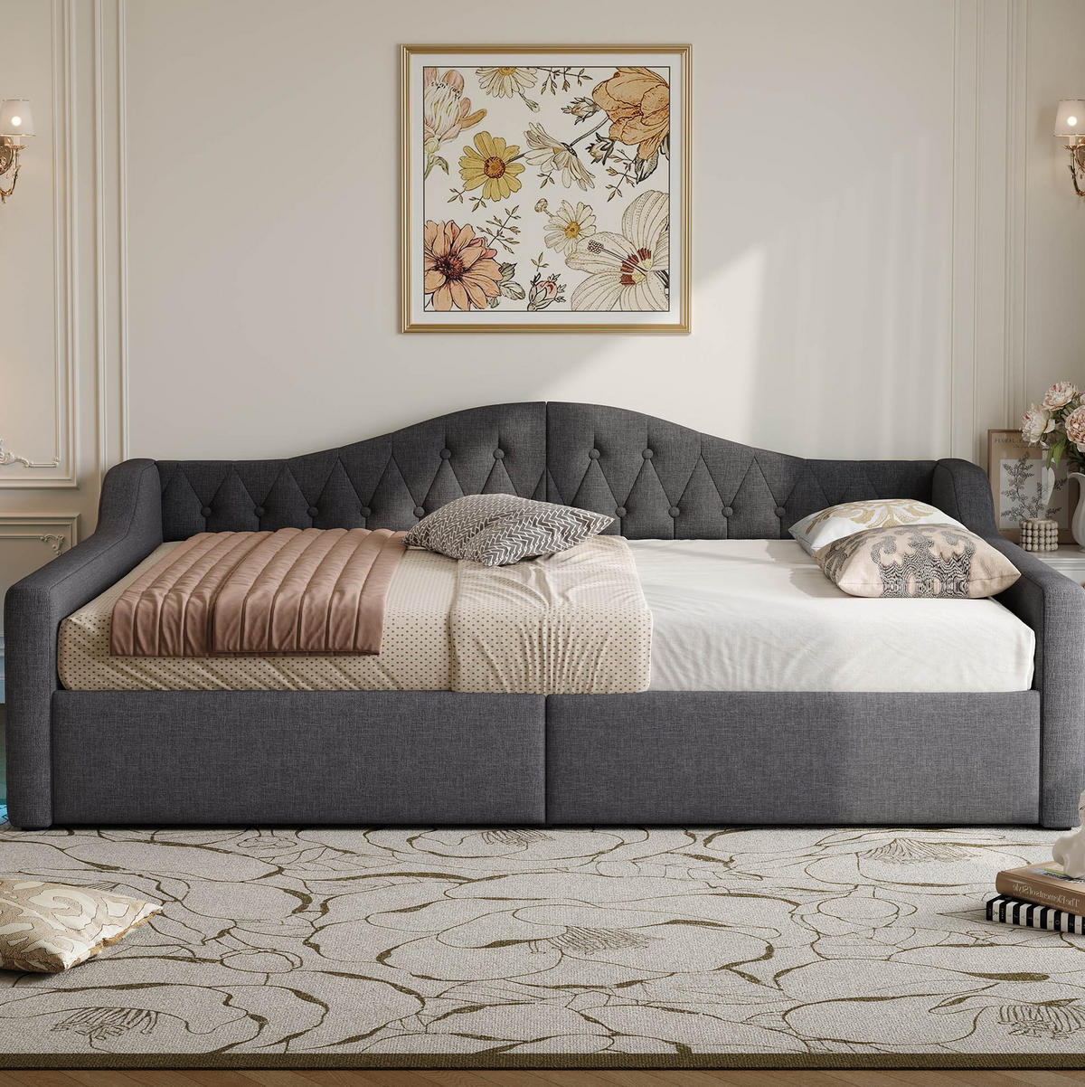 POLSTERBETT 140/200 cm Grau mit LED-Beleuchtung und Stauraum aus Leinen - Grau, Holzwerkstoff (140/200cm) - OKWISH